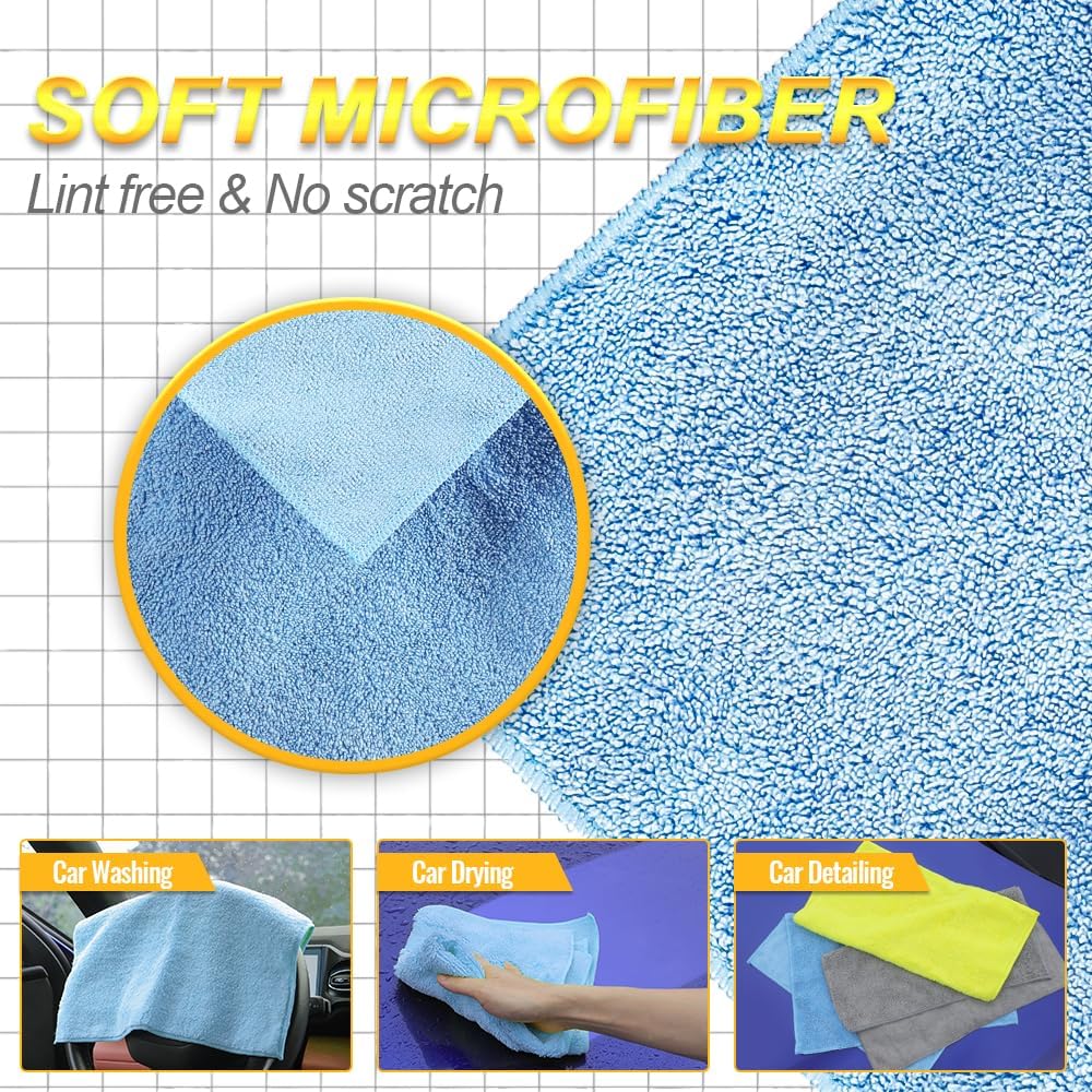 Microfiber Wash，Car Drying Towel, Extra Soft,Reusable and Durable,Absorbent, Car Drying Towel Lint-Free,Interior Microfiber Rags 16in x 16in-6 Packs Blue