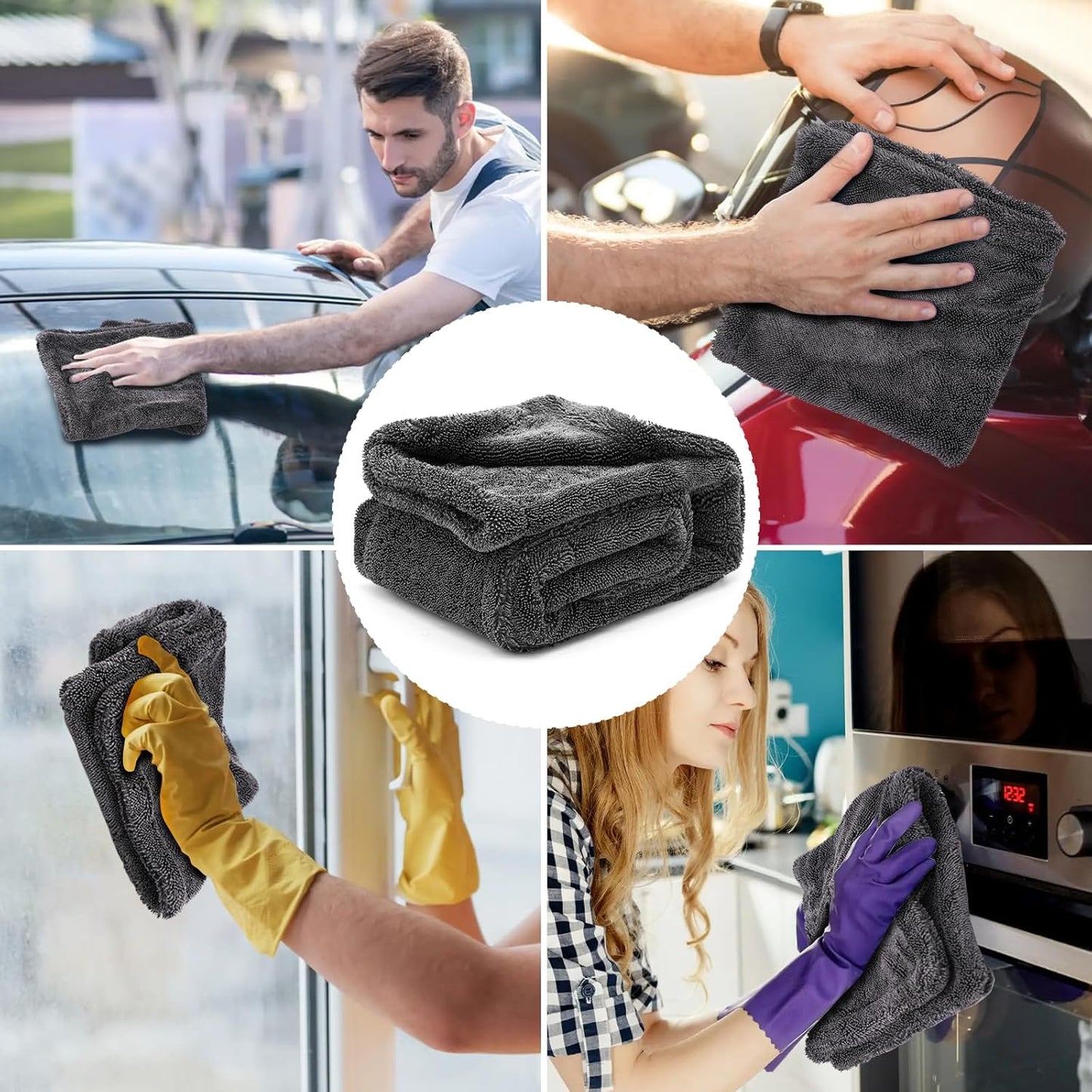 2 Pack 1300 GSM Car Drying Towel,Double-Sided Microfiber Towels for Cars(24'' x 36''&16 ''x 16''),Extra Large Ultra Absorbent,Without Residual Lint,Scratches or Water Spots