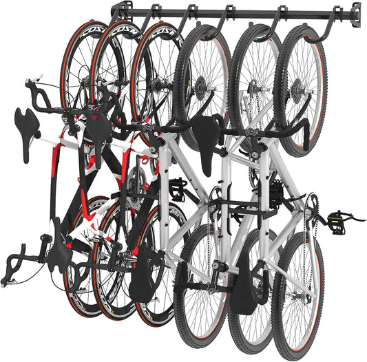 FLEXIMOUNTS 6 Bike Storage Rack, Heavy Duty Wall Mount Hanger for Home & Garage, Holds Up to 300lbs