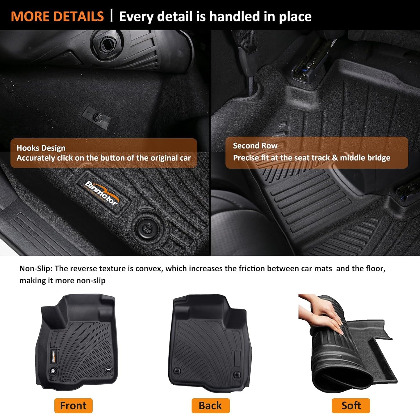 Binmotor-Floor Mats Cargo Liner for Chevrolet 2024 2025 Chevy Trax (LS, ACTIV, LT, 1RS, 2RS) /Buick Envista, Trax All Weather Mats for Buick Envista, 2025 Trax Accessories for 2025 Buick Envista