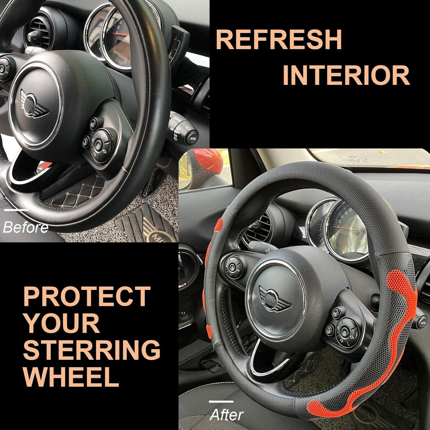 PINCTROT Large Size Comfy Grip Steering Wheel Cover, Anti-Slip Design, 15.5-15.75 Inch(Silicone Orange)