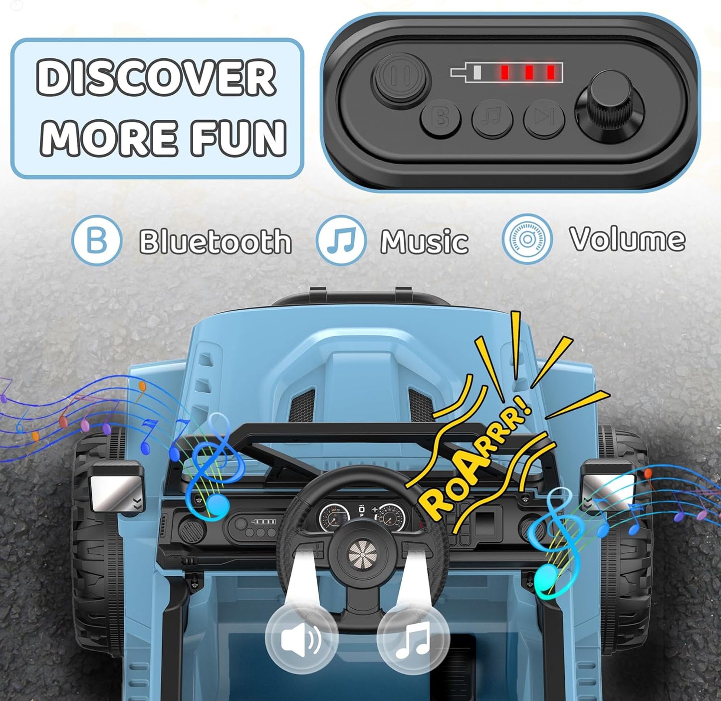 12V Ride On Truck Car with Remote Control, Kids Electric Vehicles with Bluetooth Music, Horn, 3 Speeds, 4 LED Lights, Soft Start, Ride-on Toy for Toddler Boys & Girls (Blue)