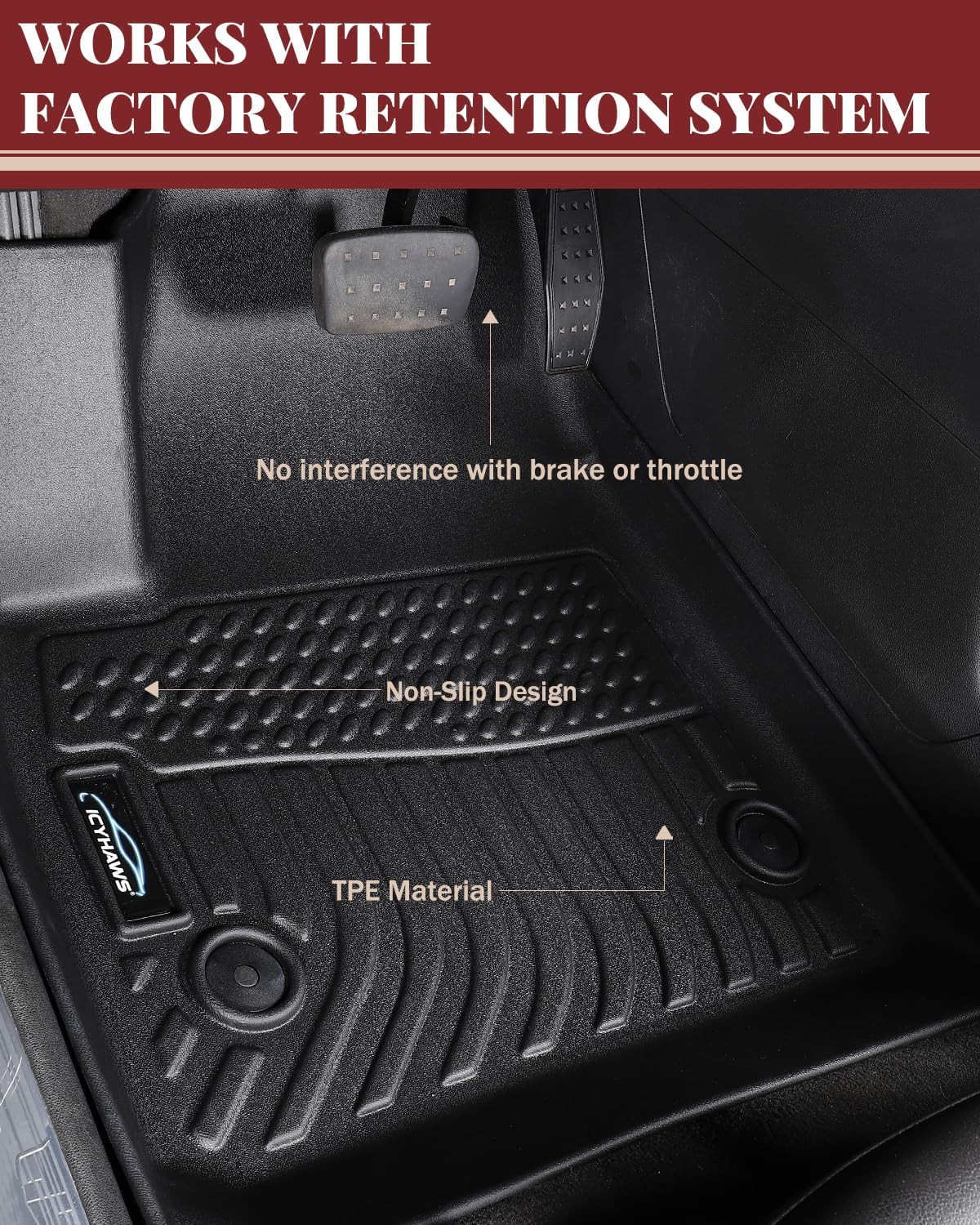 Icyhaws® Floor Mats for Buick Envision 2021 2022 2023 2024 2025 | All Weather TPE Rubber Car Floor Liners Automotive Accessories for Buick Envision 2021-2025 | Front & 2nd Row, 3-pc Black