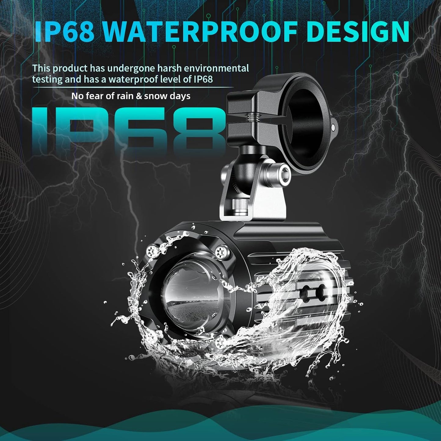 Motorcycle Auxiliary LED Light Driving Spotlights White/Amber Fog Lights with Mount Brackets Wire Harness Waterproof Offroad Work Lights Compatible with Motorcycle J-eep Car Truck 60W Driving Lamps