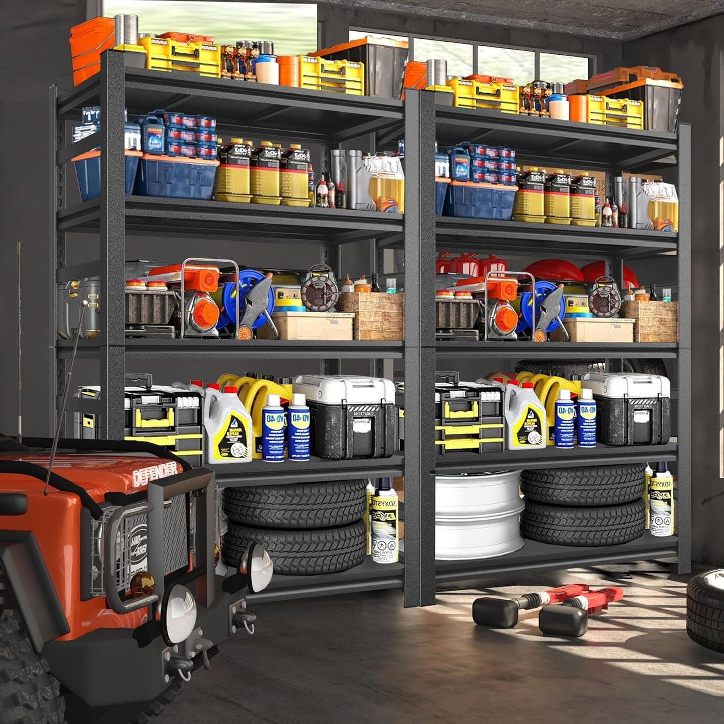 87" H Garage Shelving 3000LBS Capacity Heavy Duty Storage Shelves, Adjustable 5 Tier Metal Industrial Shelf for Kitchen, Utility Room, Warehouse and Basement,24" Dx47 Wx87 H, Black