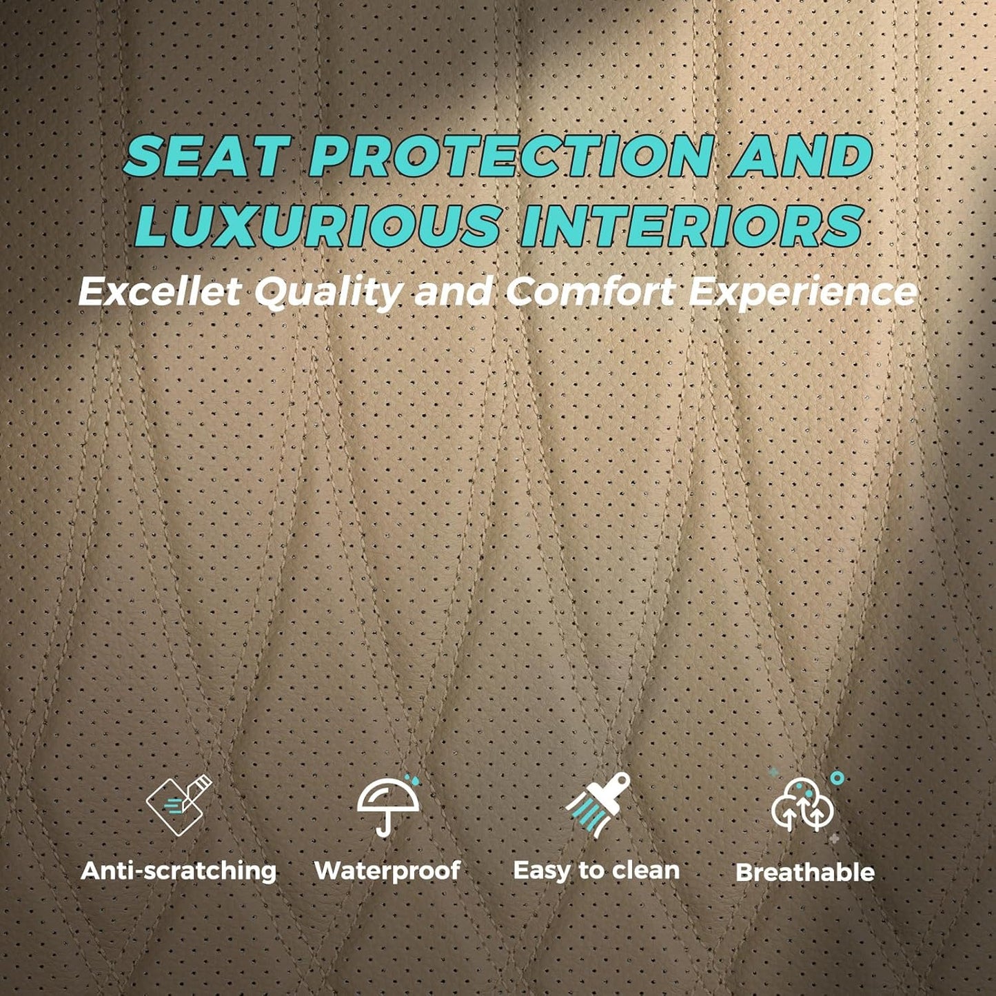 Seat Covers for Honda Civic Hatchback EX, Sport Touring, EXL 2016 2017 2018 2019 2020 2021, Faux Leather Car Seats Cover Full Set(Rear Row 40/60 Split & Folding Backrest)-Beige