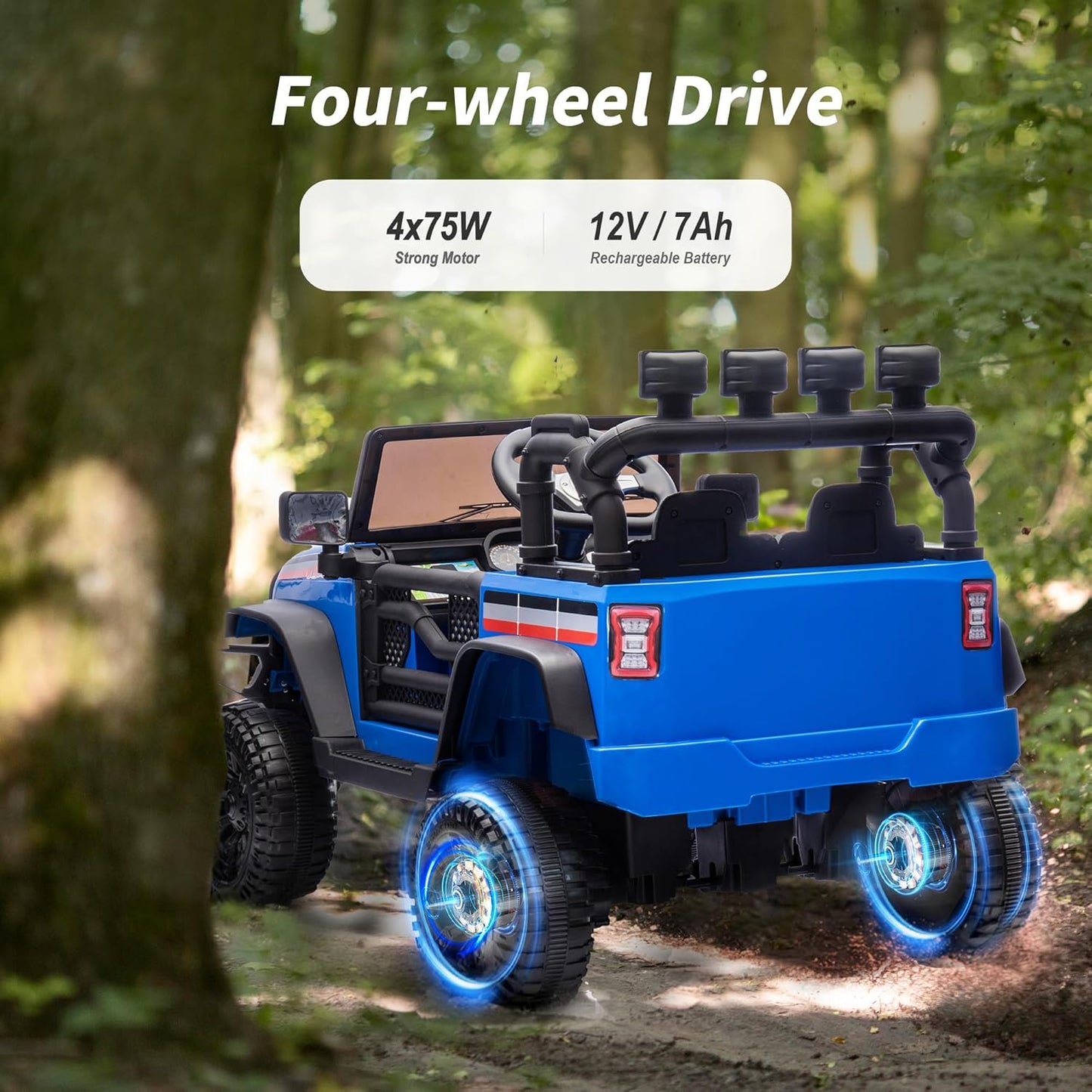 4WD Kids Ride on Car Truck, 12V 7Ah Kids Electric Vehicles Car Ride on Toy for Toddlers with Remote Control - Blue