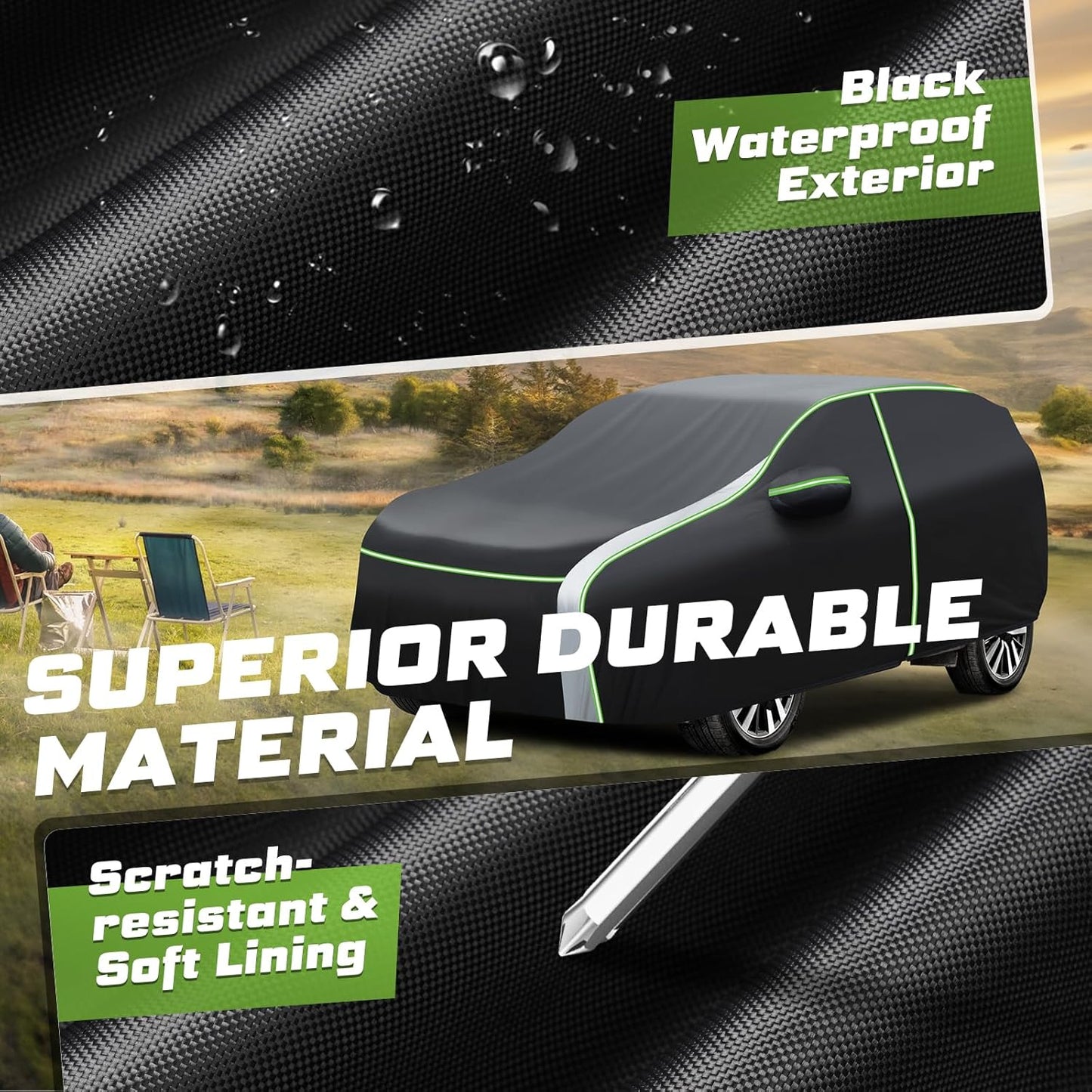 Mixsuper Liner Car Cover for Toyota Highlander 2001-2025, 7 Layers Waterproof Car Cover Accessories for Highlander with Zipper Door, Windproof Straps, Reflective Strips, Anti-UV, All Weather