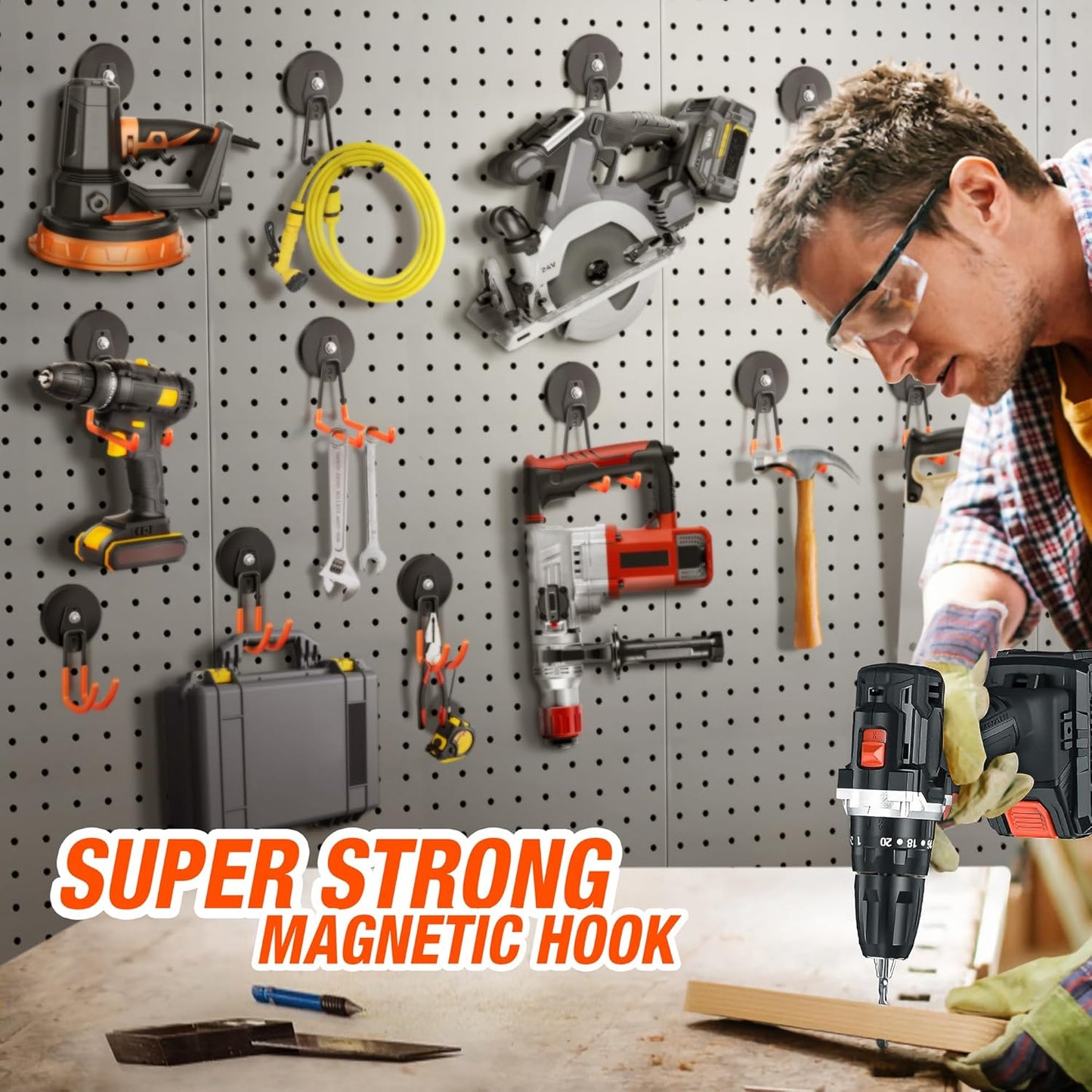 2Pcs Large Strong Magnetic Hooks for Hanging Heavy Duty, 3.5in Neodymium Magnet Storage Utility Hooks, Steel Long Magnetic Holder/Hanger Hook Organizer for Hanging Garage/Garden/Power Tools