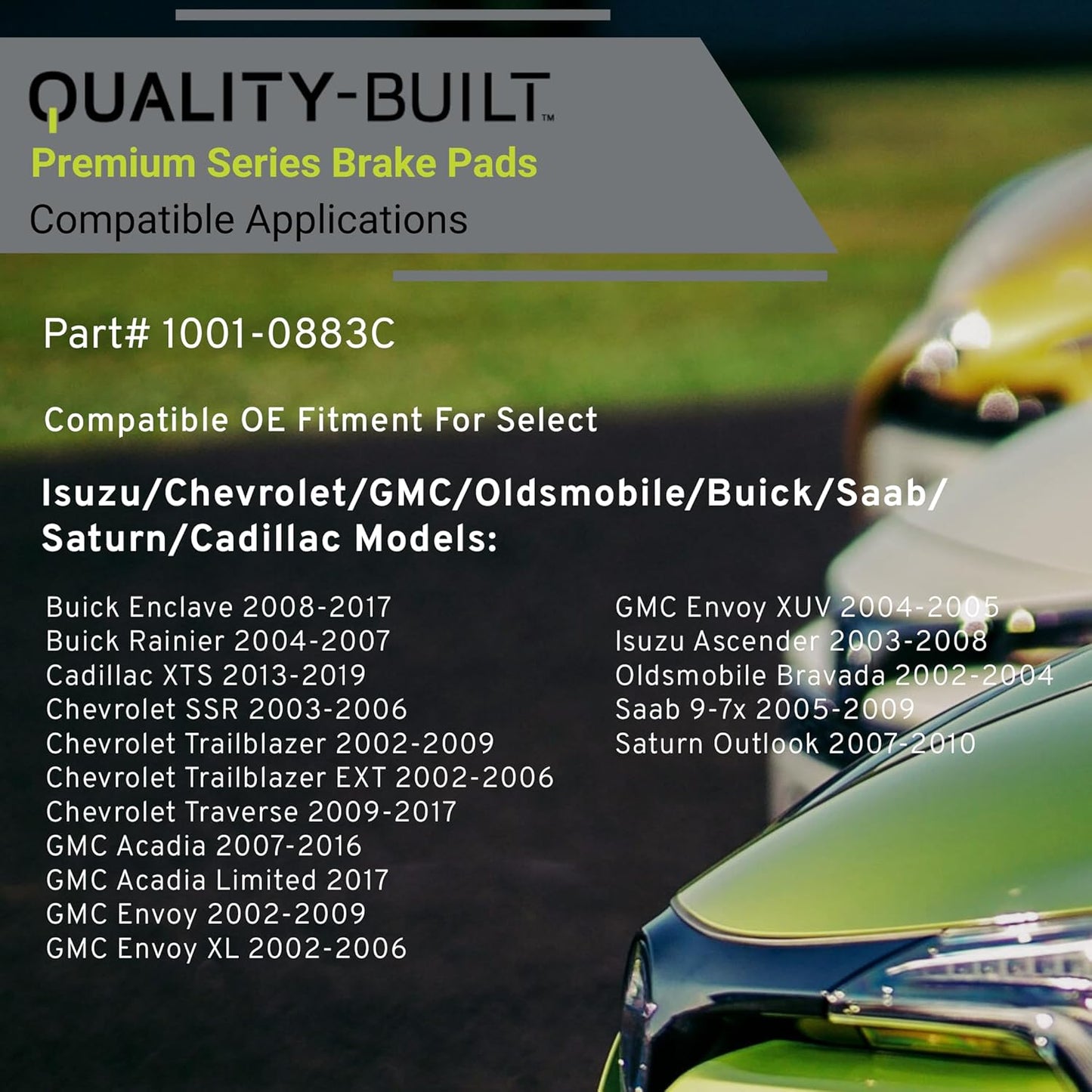 Premium Ceramic Rear Brake Pads (1001-0883C) Compatible with 2002-2019 Buick/Cadillac/Chevrolet/GMC (Acadia Limited/Ascender/Enclave/Envoy/Outlook/Rainier/SSR/Trailblazer & More)