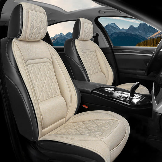 BABYBLU Linen Car Seat Cover for Cars - Durable & Non-Slip - Front Car Seat Protector Covers for Most Automotive, Vans, SUVs, Trucks