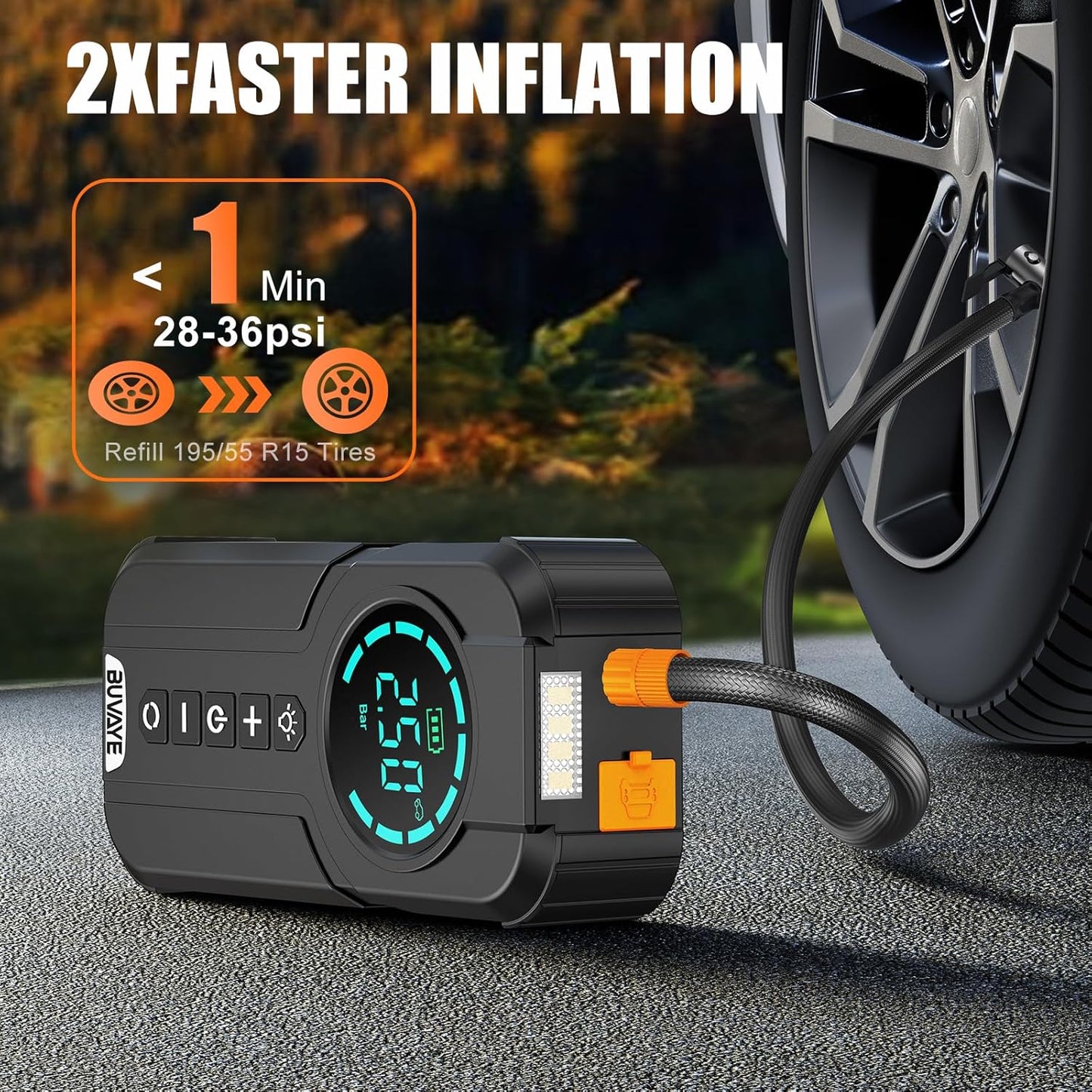 5000A Jump Starter with Air Compressor, 150PSI Battery Jumper Starter Portable for All Gas and 10.0L, 12V Car Jump Starter with Jumper Cable 3 Modes Flashlight and EVA Bag