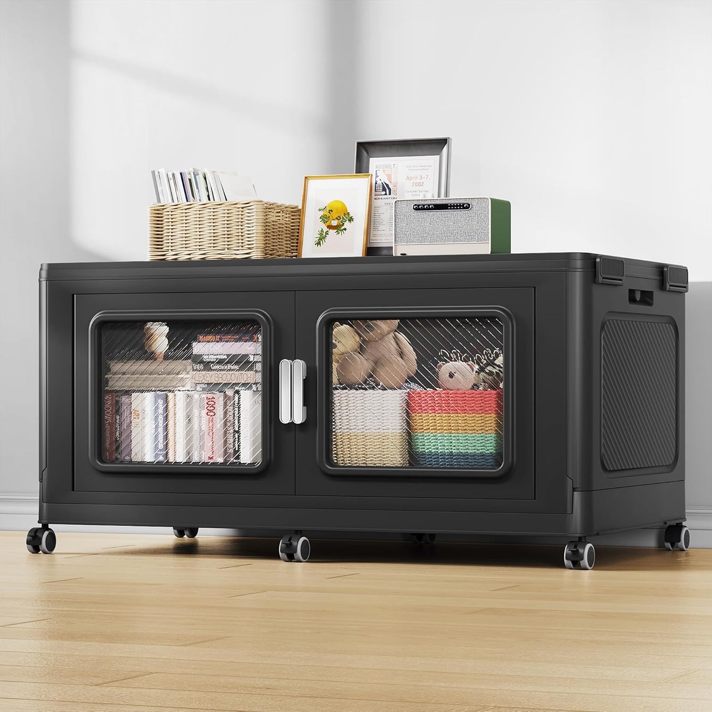 300 Qt Stackable Storage Bin with Lid, 75Gal Extra Large Collapsible Storage Boxes, Folding Plastic Drawer, Heavy-Duty Store Cabinet, Closet Organizer for Home Kitchen, 1 Pack Black