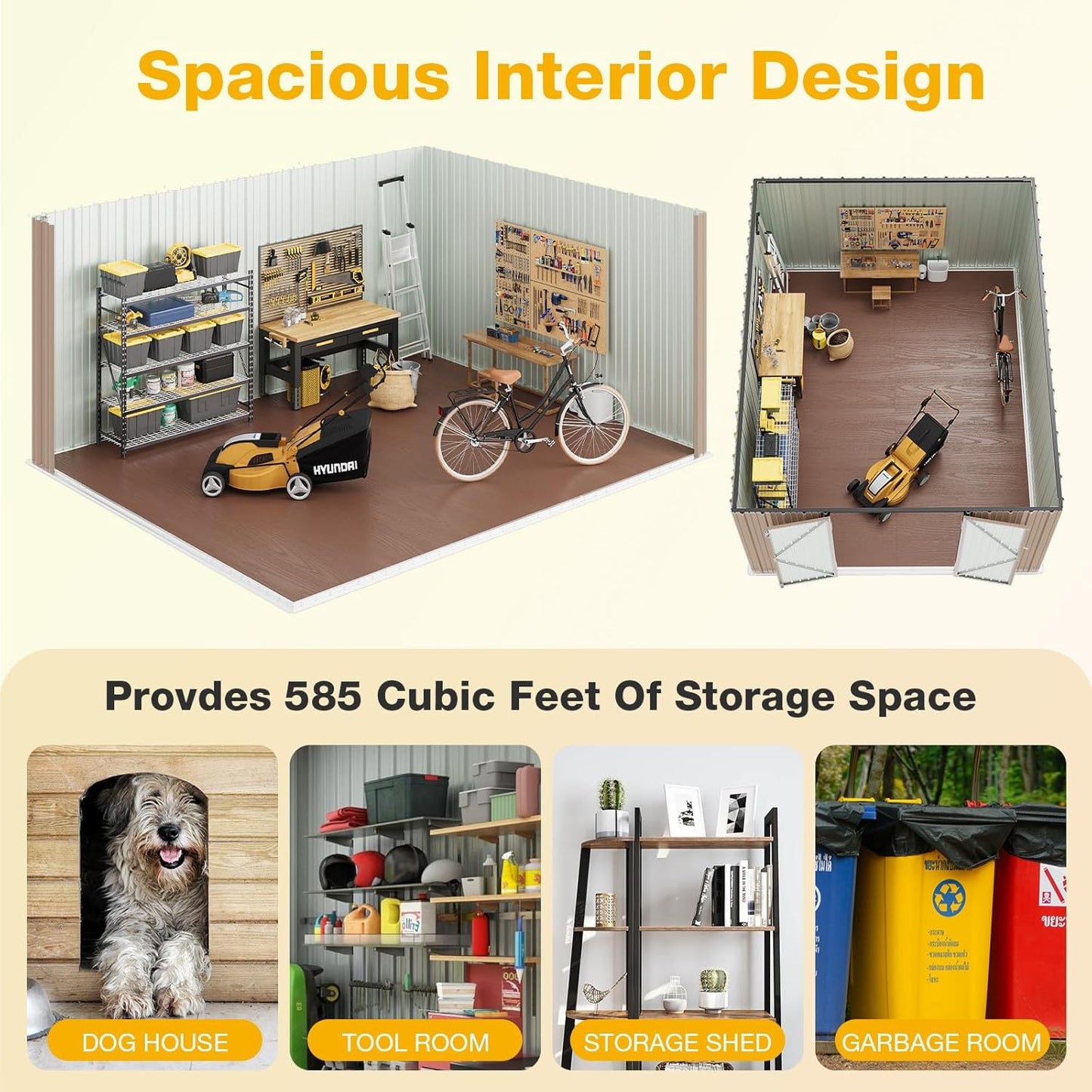 10x12 FT Outdoor Storage Shed Heavy-Duty Galvanized Steel Metal Garden Shed with Lockable Double Doors for Bike, Tool, Generator Storage in Backyard, Patio (10’x12’)