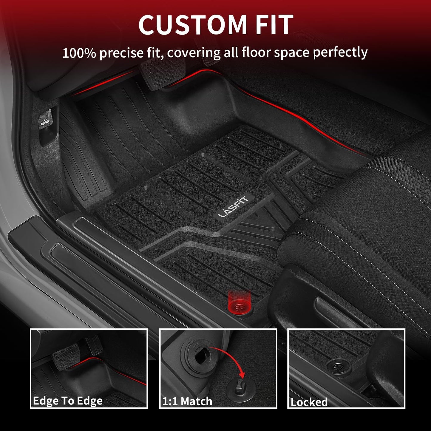 LASFIT Floor Mats for Honda Civic Sedan 2016-2021 & Hatchback 2017-2021 & Coupe 2016-2020, All Weather TPE Custom Fit Floor Liner, 1st & 2nd Row, Black