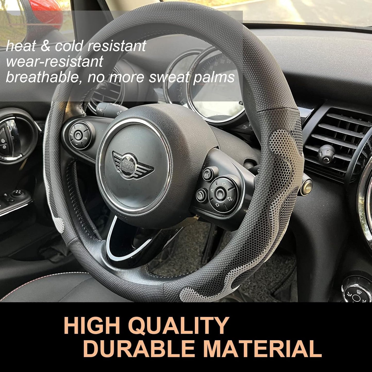 PINCTROT Comfy Grip Steering Wheel Cover, Anti-Slip Design, Universal 14.5-15 Inch(Silicone Gray)