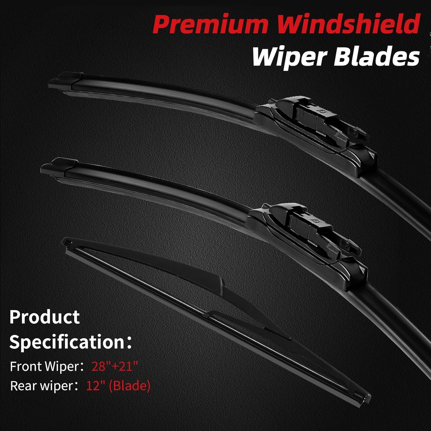 OTUAYAUTO Windshield Wiper Blades - Replacement for Mercedes-Benz ML-Class W164, ML320 ML350 ML550 ML63 06-11, X164 05-12, W251 06-12, Front and Rear Wiper Blades, Pinch Tab - 28"+21"+12" (Pack of 3)