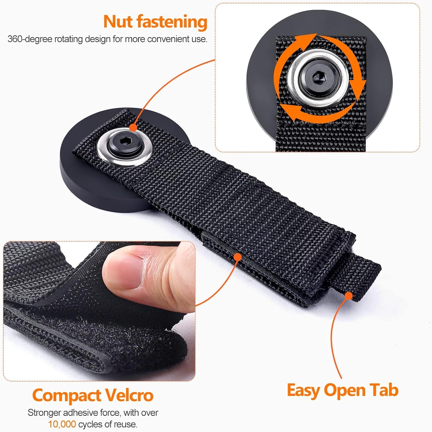 Homde Heavy Duty Magnetic Hook, 2 Velcro Strap and 2 Magnet Holder Combine, 2.6 inch Strong Utility Garage Hanger for Workshop,Toolbox, Storage (2 Black + 2 Orange)