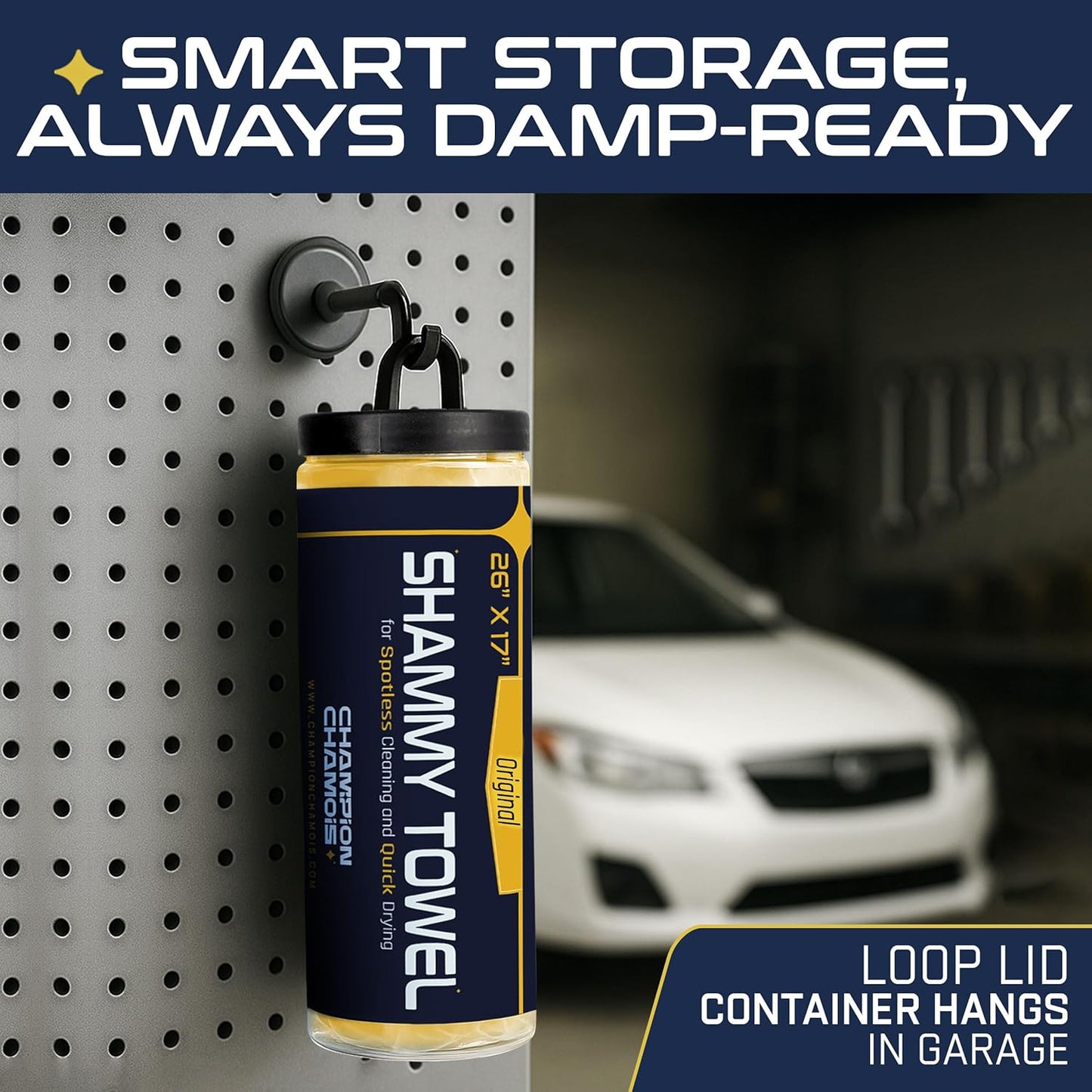 Premium Large Shammy Towel for Car - 2pk Pack (26"x17") - Super Absorbent, Soft, Streak-Free, Scratch-Free Cloth for Cars, Boats, Home - Long Lasting Chamois Towel + Hanging Storage Tubes (Original)