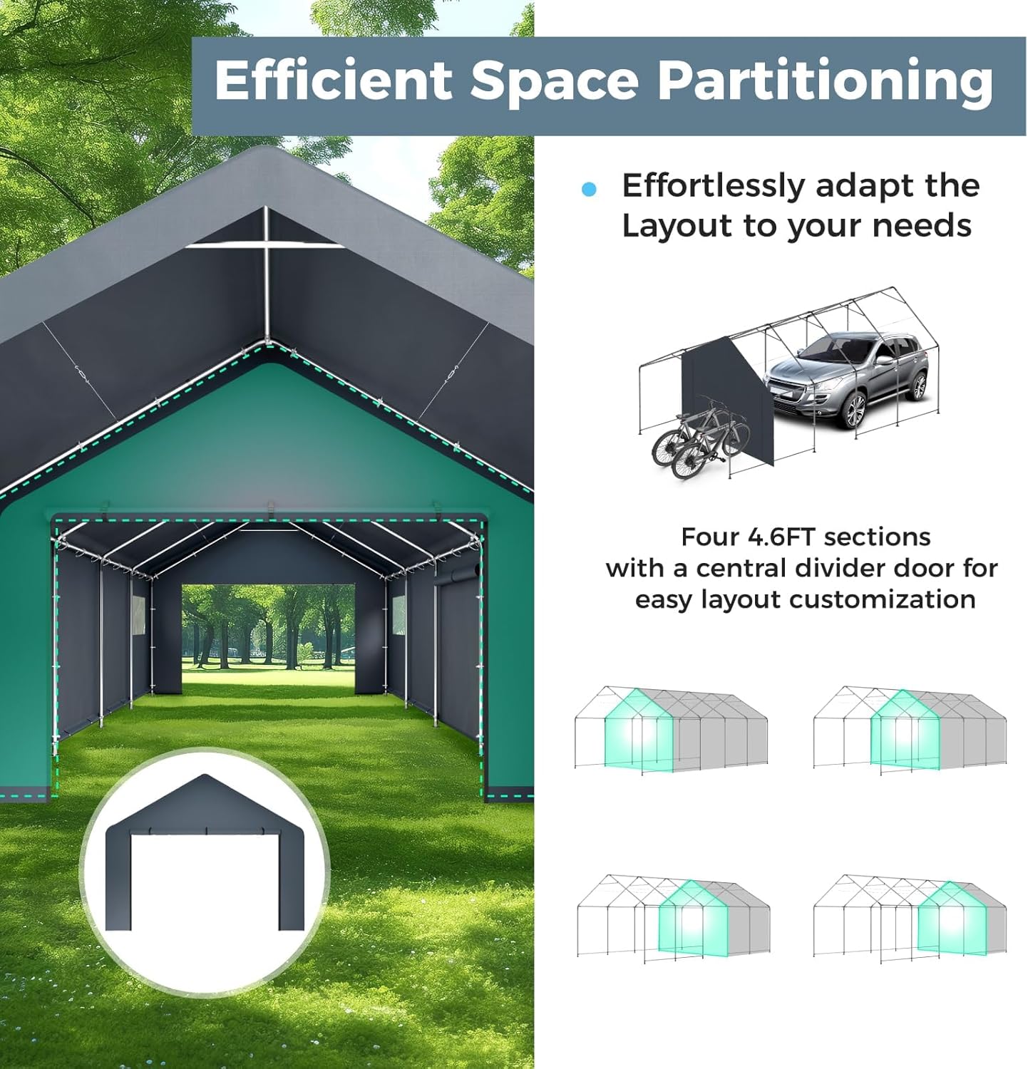 GREEN PARTY Carport, 13'x24' Extra Large Heavy Duty Carport with Roll-up Windows, Waterproof & 12 Legs Car Canopy Portable Garage Shelter with Removable Sidewalls & Doors for Car, Truck, SUV, Boat