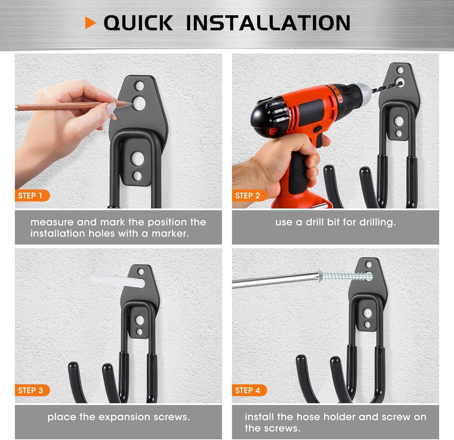 Garage Hanging Hooks Wall Mount, Garage Tool Storage Hooks, Wall Hangers for Hose, Tools, Garden Equipment, Ladder, Bikes, Broom and mop, Balck