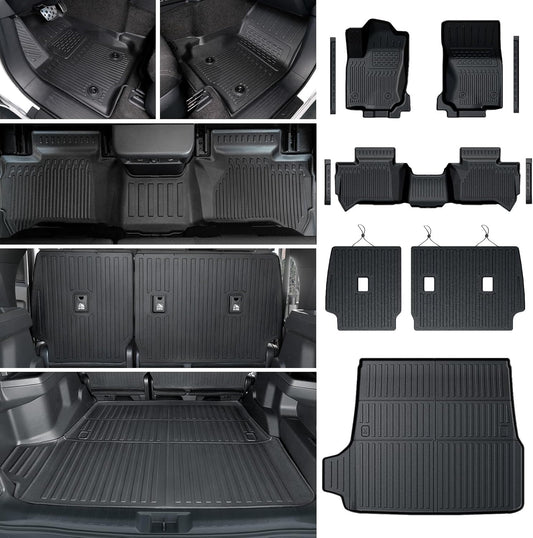 Floor Mats Set for 2025 Toyota 4Runner Fuel 5-Seater, Full Coverage All Weather TPE Car Mats with Cargo Mat & Trunk Backrest Protectors & 4 Door Sill Guards