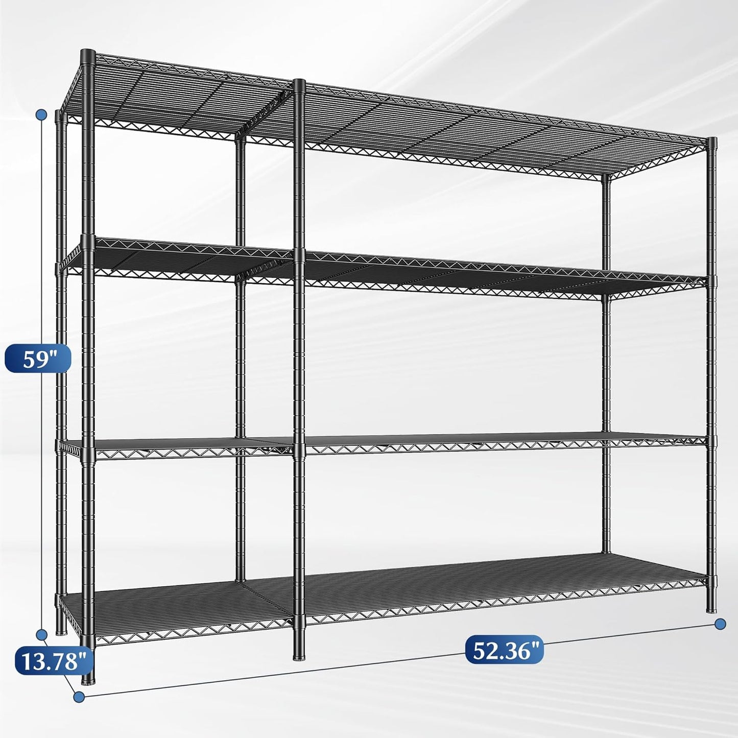 52.36''W Storage Shelves Metal Shelving Unit Load 1120LBS 4 Tier Wire Shelving for Storage Rack Adjustable Garage ShelvingGHeavy Duty for Pantry Kitchen Garage,52.36Wx13.78Dx59H,2PCS