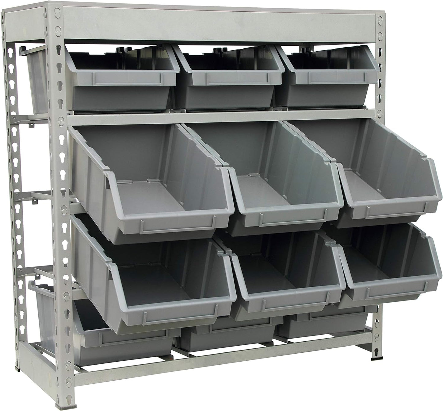 King's Rack Bin Rack Boltless Steel Storage System Organizer w/ 12 Plastic Bins in 4 Tiers