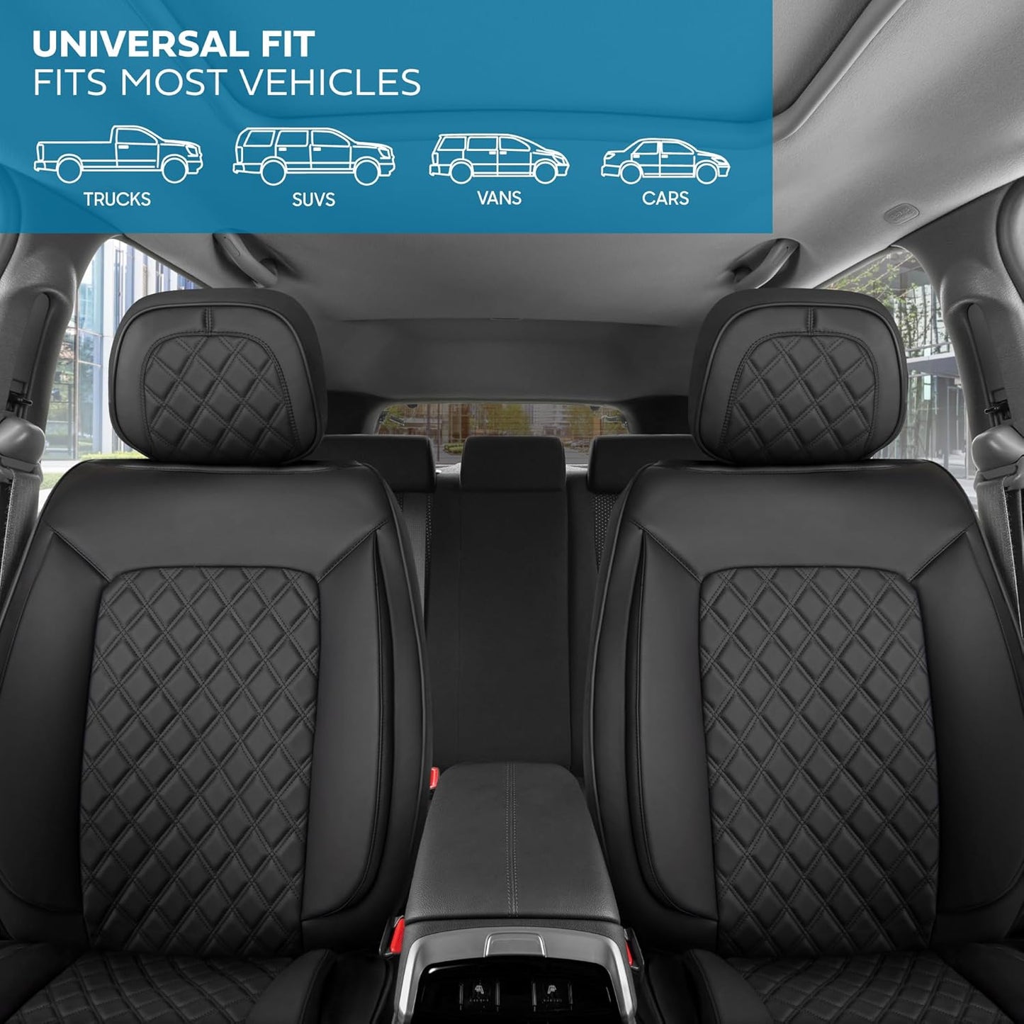 Elite Edition Faux Leather Seat Covers for Cars, Trucks, & SUV - 2 Black Car Seat Covers for Front Seats - Universal Fit Car Accessories Automotive Interior Cover Protector for Most Vehicles