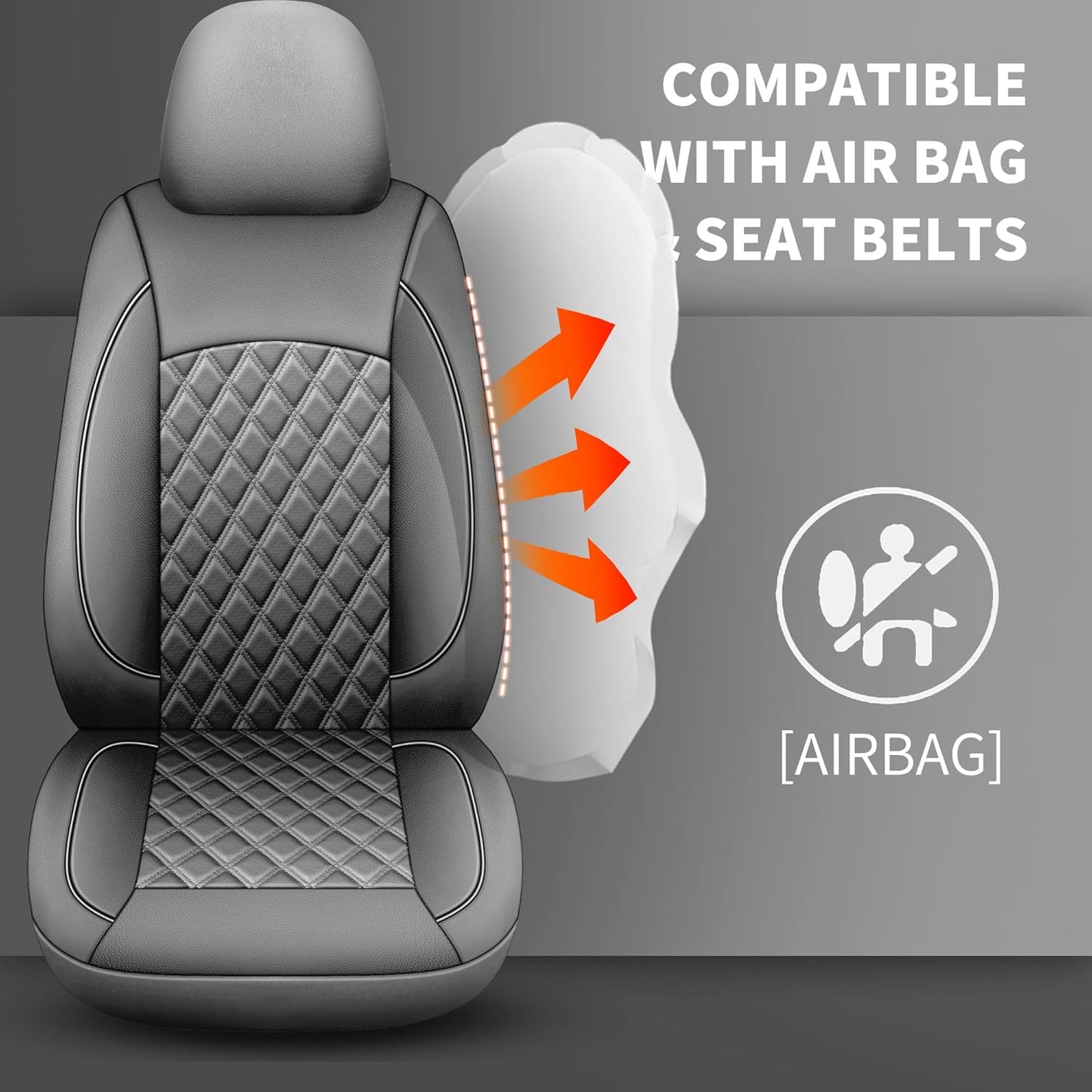 Car Seat Covers Full Set,Breathable and Waterproof Napa Leather Car Seat Cover,Interior Universal Fit for Cars,Sedans,SUVs,Vans,Trucks(Full Seat,Grey,N3)