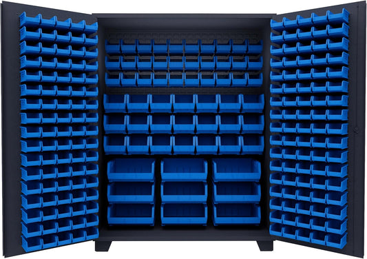 Jamco Tool Storage Cabinets with Bin Mounts, Model DE, Includes 230 Bins, 60-Inch W x 24-Inch D x 78-Inch H, Blue Bins