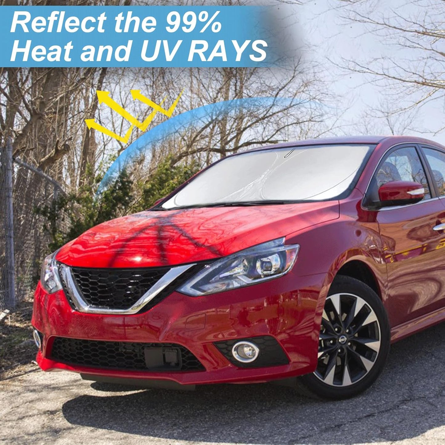 Custom Fit Sentra Windshield Sunshade for Nissan Sentra S, SV, SR, Sedan Accessories 2014-2019 Front Window Car Sun Shades Shield Cover for Windshield Foldable Sun Visor Protector Blocks UV Rays