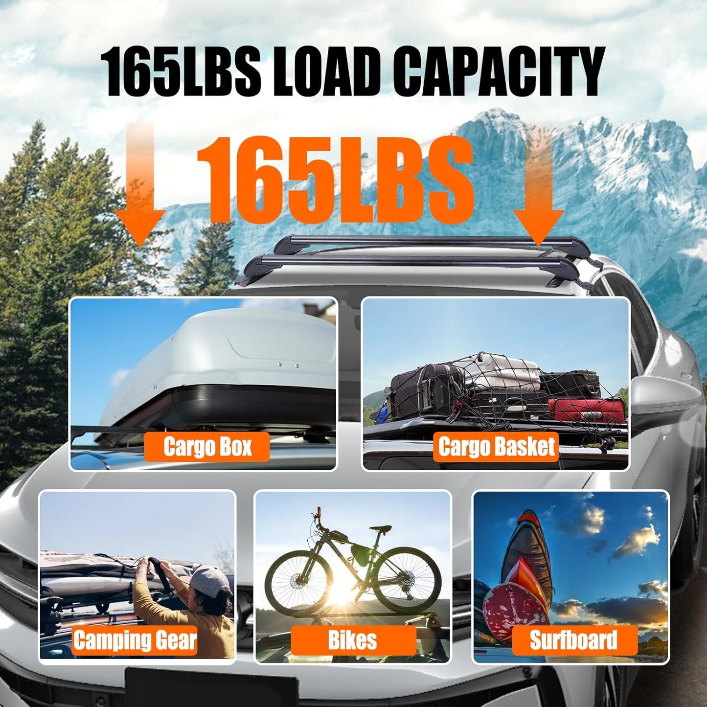 Universal Car Roof Rack, 43" Cross Bars with Anti-Theft Lock, Adjustable Aluminum Alloy Crossbars Heavy Duty Roof Crossbars for Car Roof Cargo Carrier, 165LBS Max Load