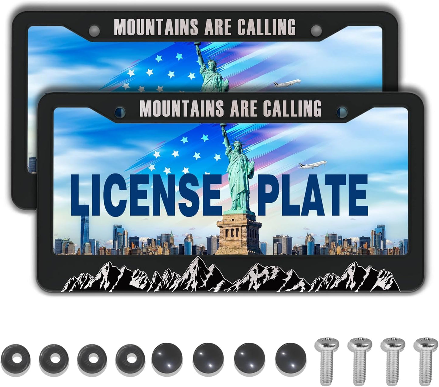 License Plate Frames Black and White License Plate Frame Holder Mountains are Calling for Overlanding Aluminum Metal Car Accessory 2 Pack with Screw Covers Set