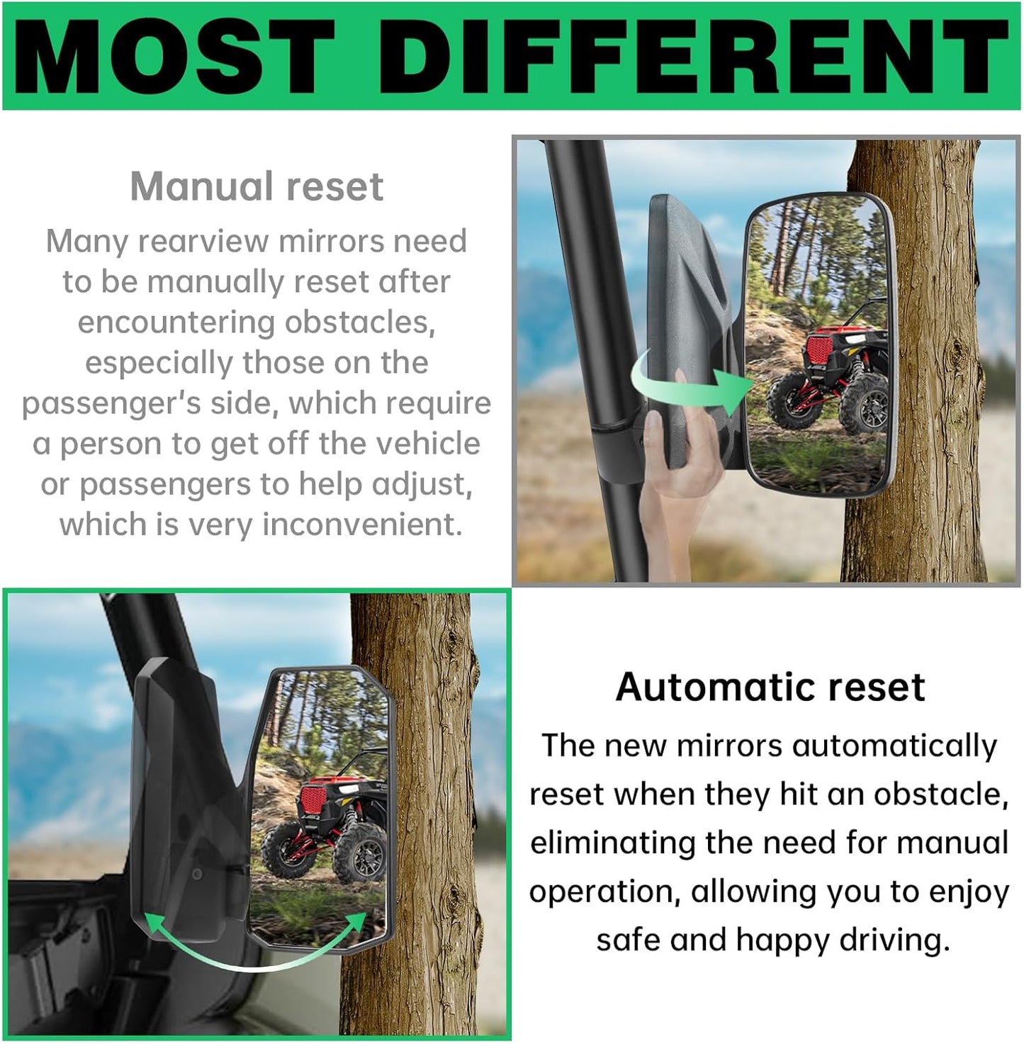 Defender Side Mirrors,The Spring Back Feature Allows Easy Reset After Fold,2024 New UTV Mirrors Compatible with Can Am Defender HD10 HD9 HD8 HD7 HD5,Suitable for No Door,Half Door,Full Door