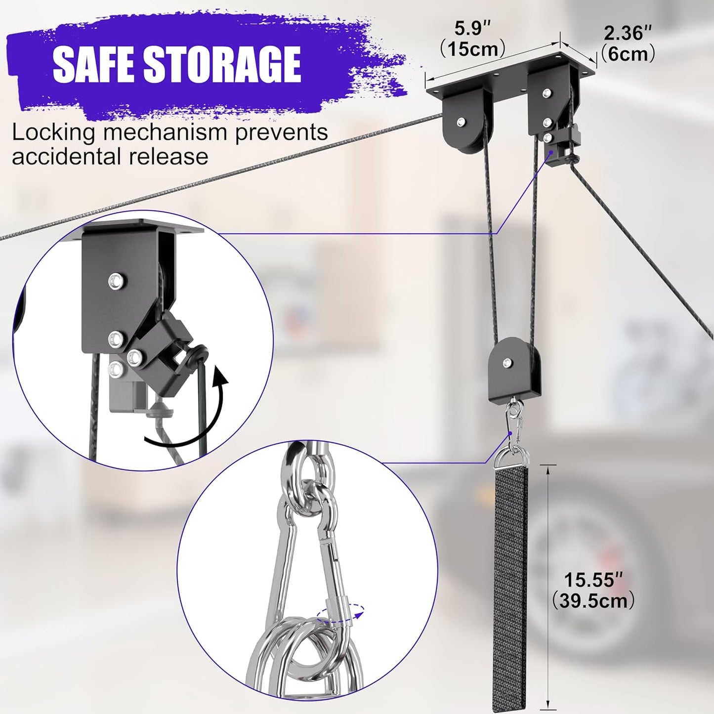 2 Pack Bike Hoist, Heavy Duty Bike Pulley System for Garage Ceiling Bicycle Hanger, Bike Lift Overhead Storage Holds Up to 85 lbs Capacity, Fit 10-16 Foot Ceilings, Black