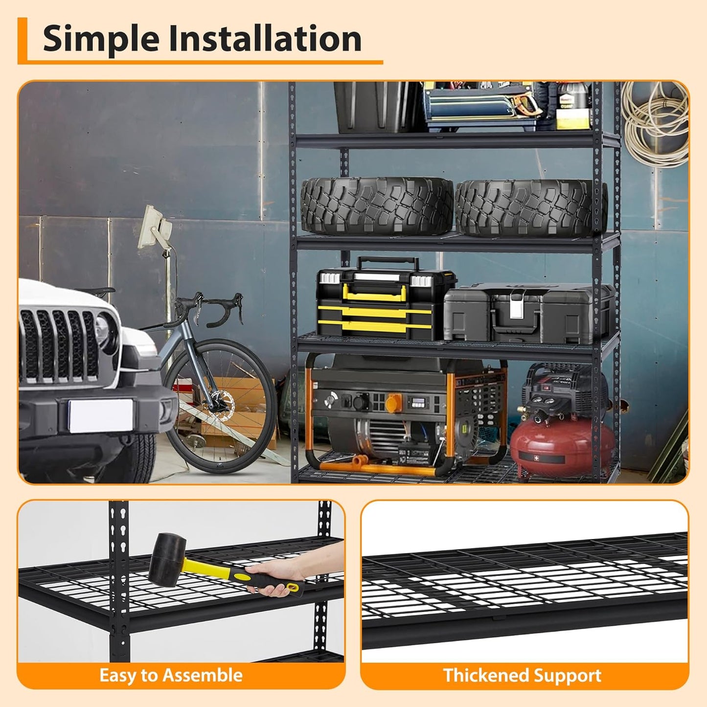 400LBS Storage Shelves，71" H x 48'' W x 24" D Storage Shelves, 5-Tier Industrial Heavy Duty Storage Shelves, Steel Shelving with Adjustable Rack, Black