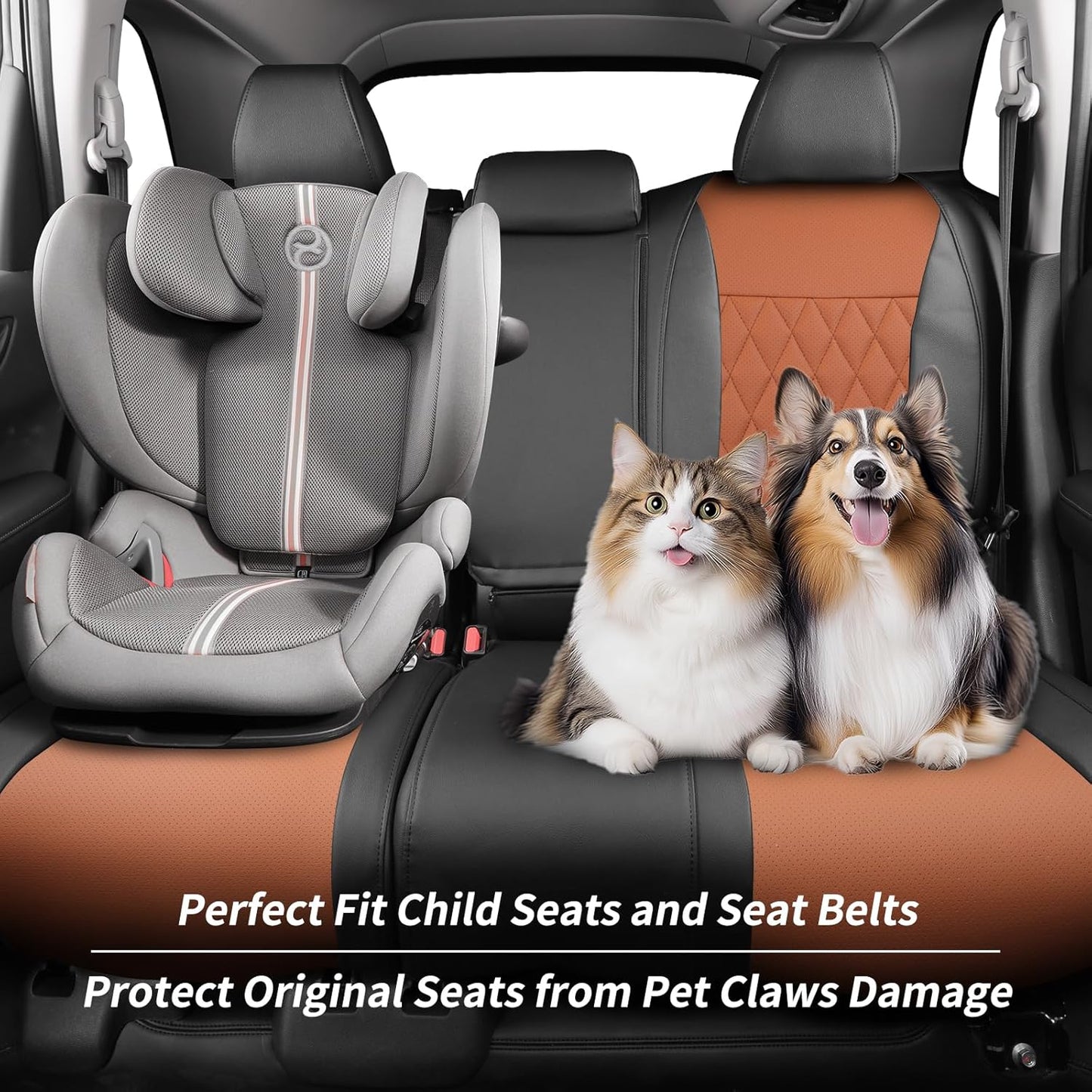 coverdream CRV Leather Seat Covers Custom Fit for 2023-2026 Honda CRV LX,EX,EX-L,Sports Series,Hybrid,Full Coverage,Airbag Compatible,Car Seat Protector(Full Set,Black&Brown)