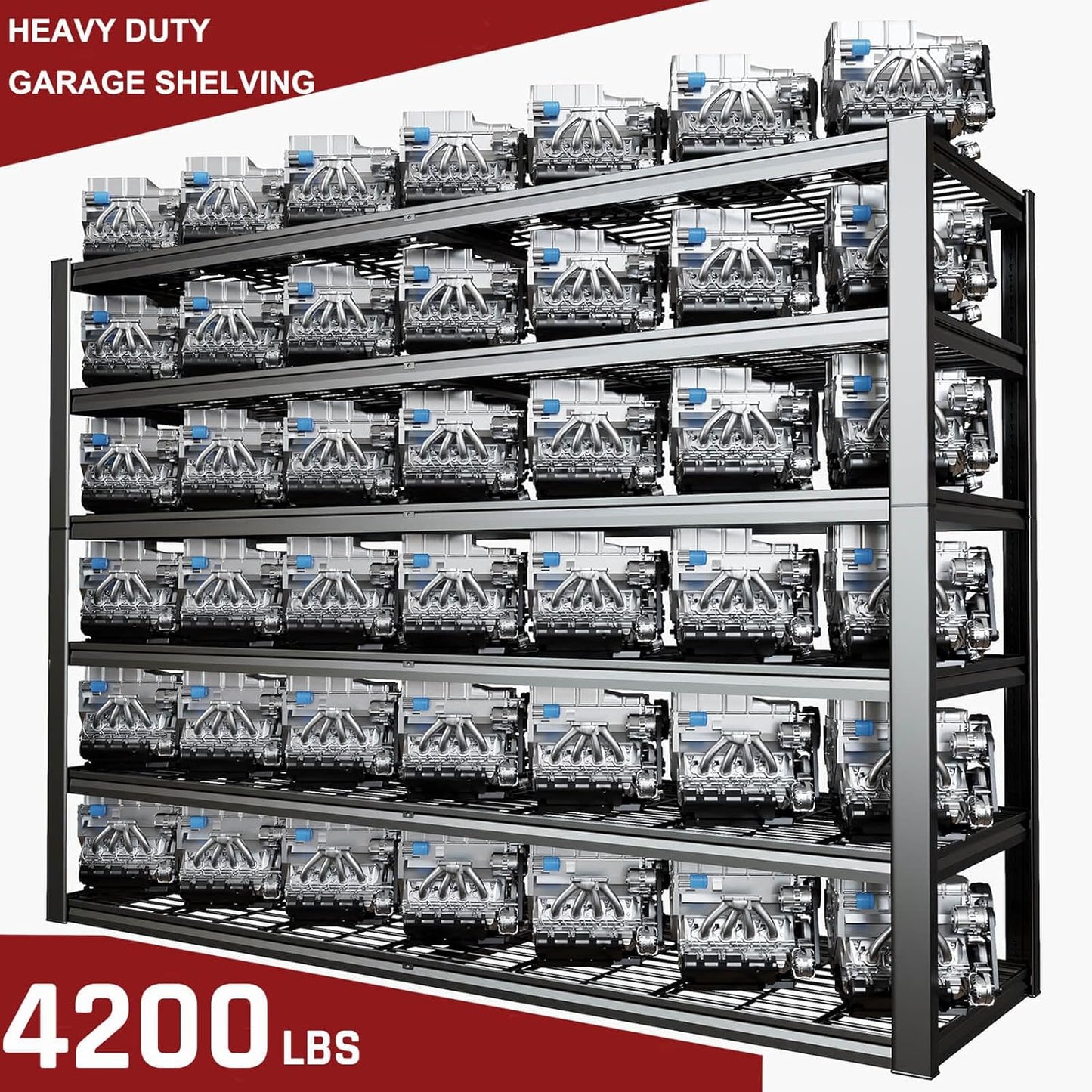 67" W Garage Shelving Heavy Duty, Adjustable 6 Tier Metal Shelves, Commercial Metal Shelf Rack, Industrial Shelving