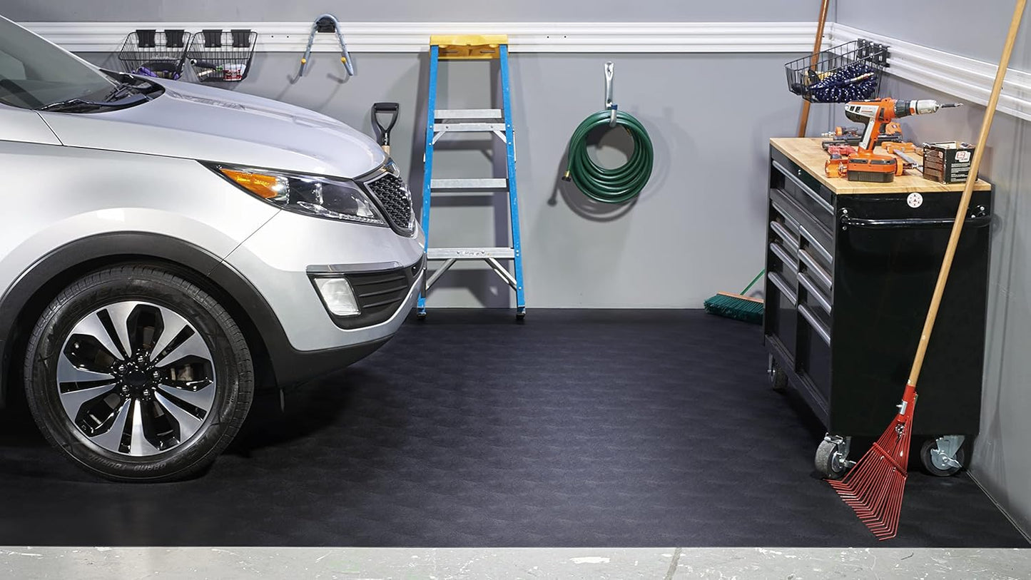 G-Floor Seamless Sheet Vinyl Shed Flooring Cover with Bonded Fibrous Backing - Levant Pattern (8' x 12', Midnight Black)