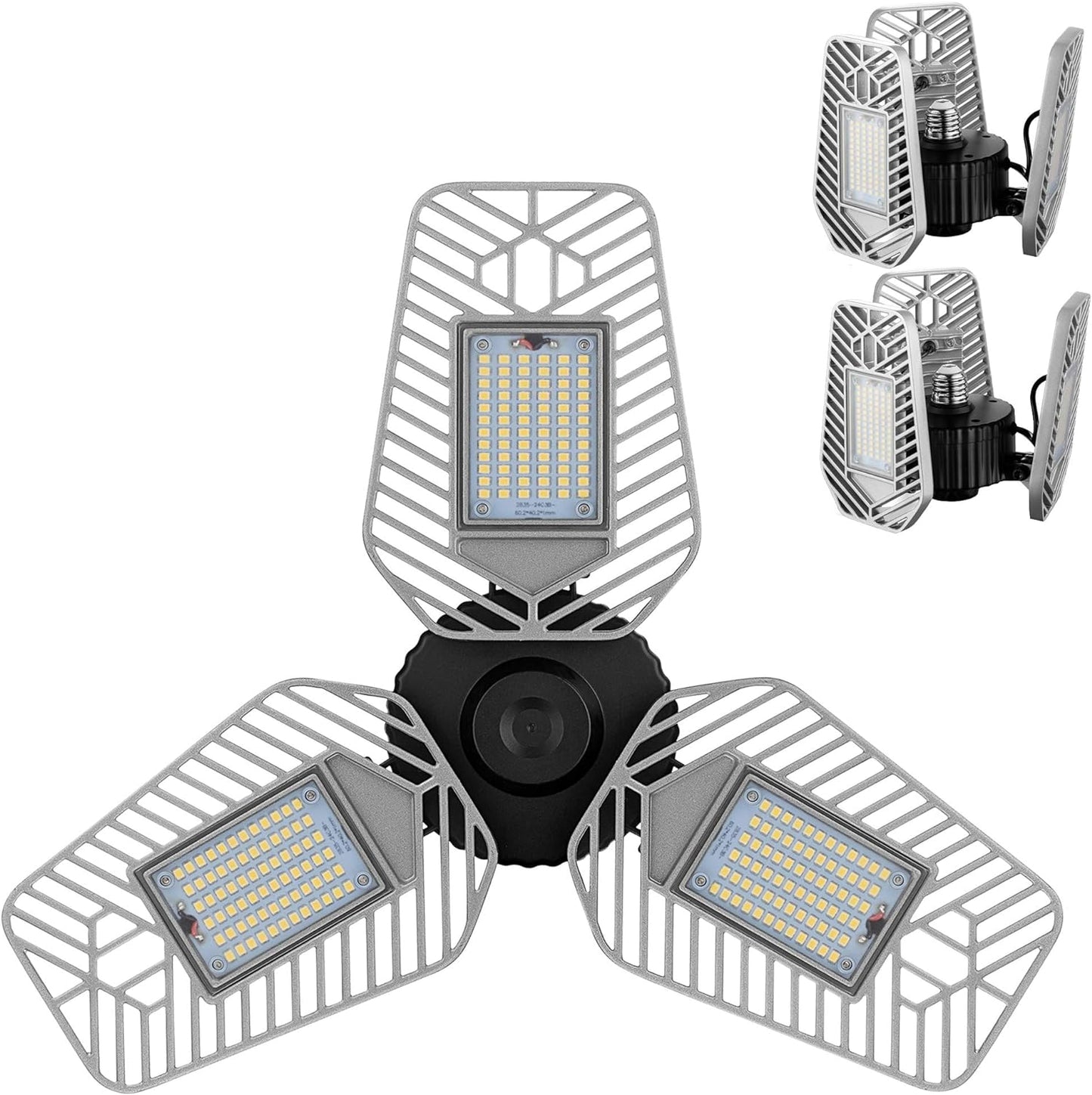 2-Pack Deformable LED Garage Ceiling Lights, 9000 Lumens, 82W CRI 80, Adjustable Shop Lighting (No Motion Activated)
