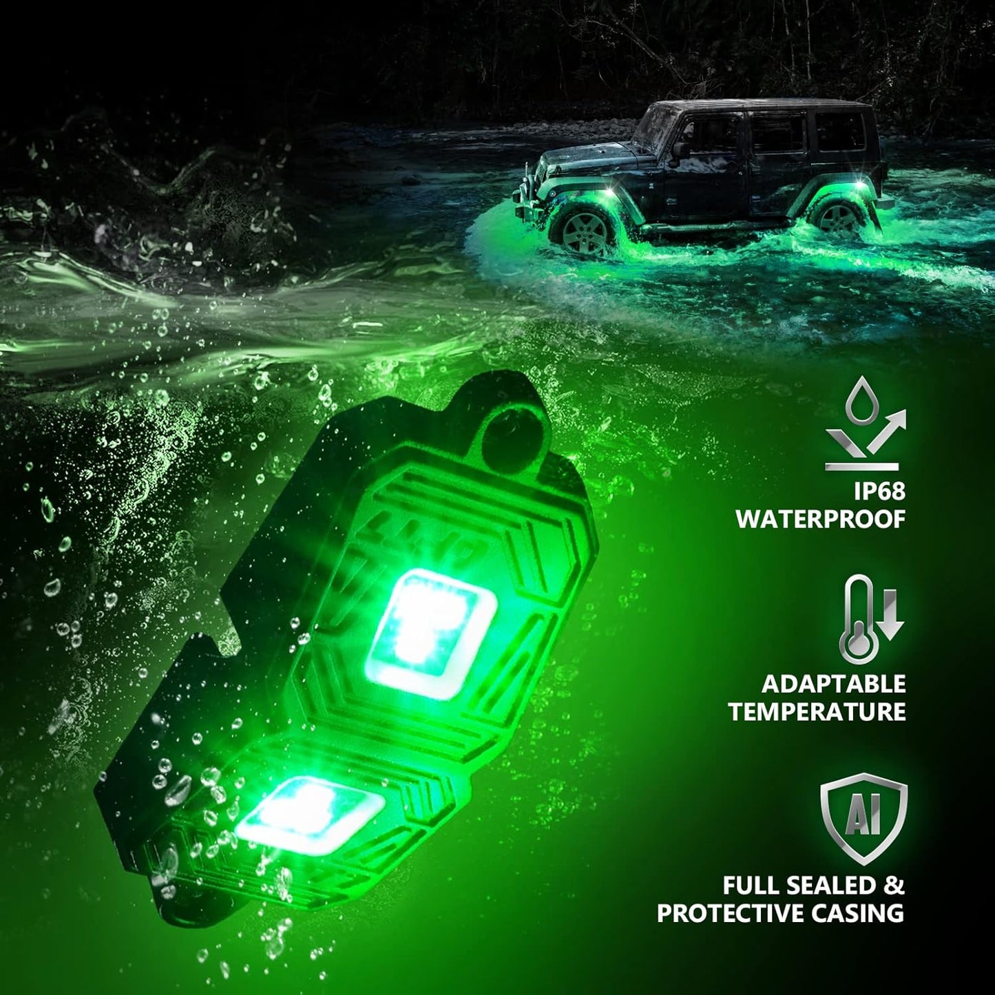 OPT7 Photon RGB LED Magnet Rock Lights with APP & Remote Control, 4 Black Pods Wide Angle Multicolor Neon Underglow Lighting Kit with Extension Wire, IP68 Waterproof for Offroad Truck Jeep RZR ATV UTV