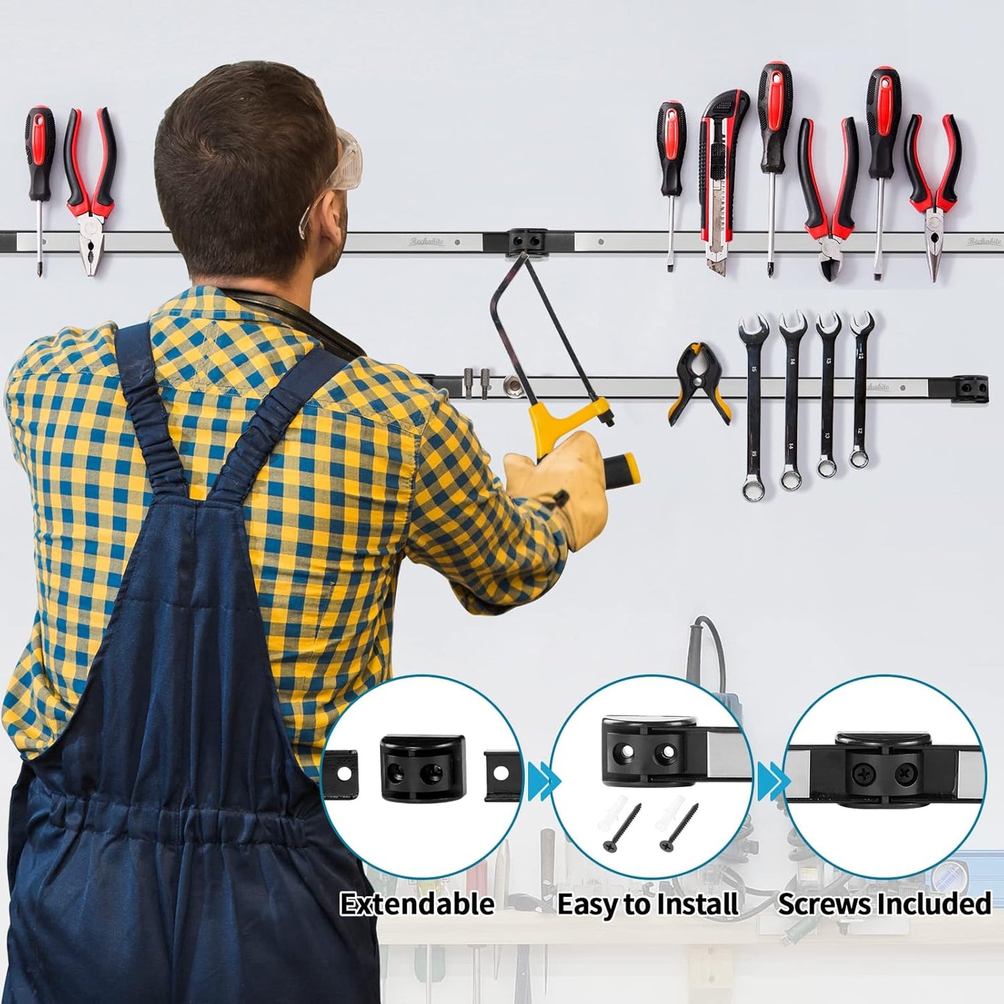 6 Pieces 18" Magnetic Tool Holder Strip, Stainless Steel Surface Tool Magnet Bar, Metal Tool Organizer Rack for Garage Organization, Easy To Install in Workshop, Mounting Screws Included