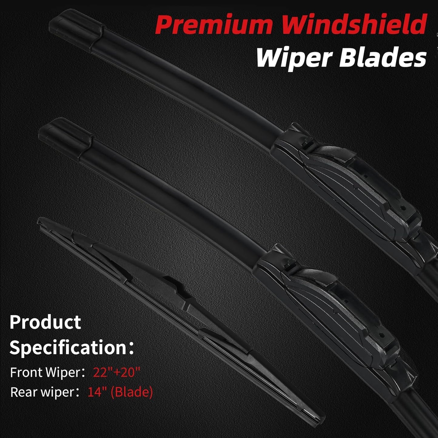 OTUAYAUTO Premium Windshield Wiper Blades - Replacement for Scion XB 2008-2015 - Precision Fit, All-Weather Performance, Front and Rear Wiper Blades, J/U Hook - 22"+20"+14" (Pack of 3)
