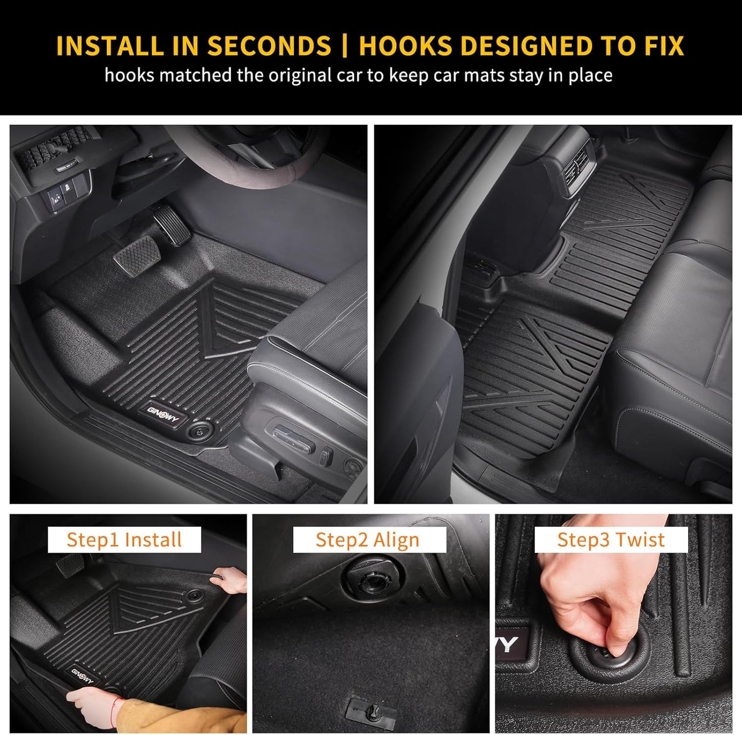 GINOWY-Floor Mats & Cargo Liner for Honda CRV 2023 2024 2025 2026 (Include Hybrid) TPE All Weather 2024 CRV Hybrid Car Mats Non-Slip Trunk Mat 2025 CR-V Floor Liners Waterproof Accessories Mats Black