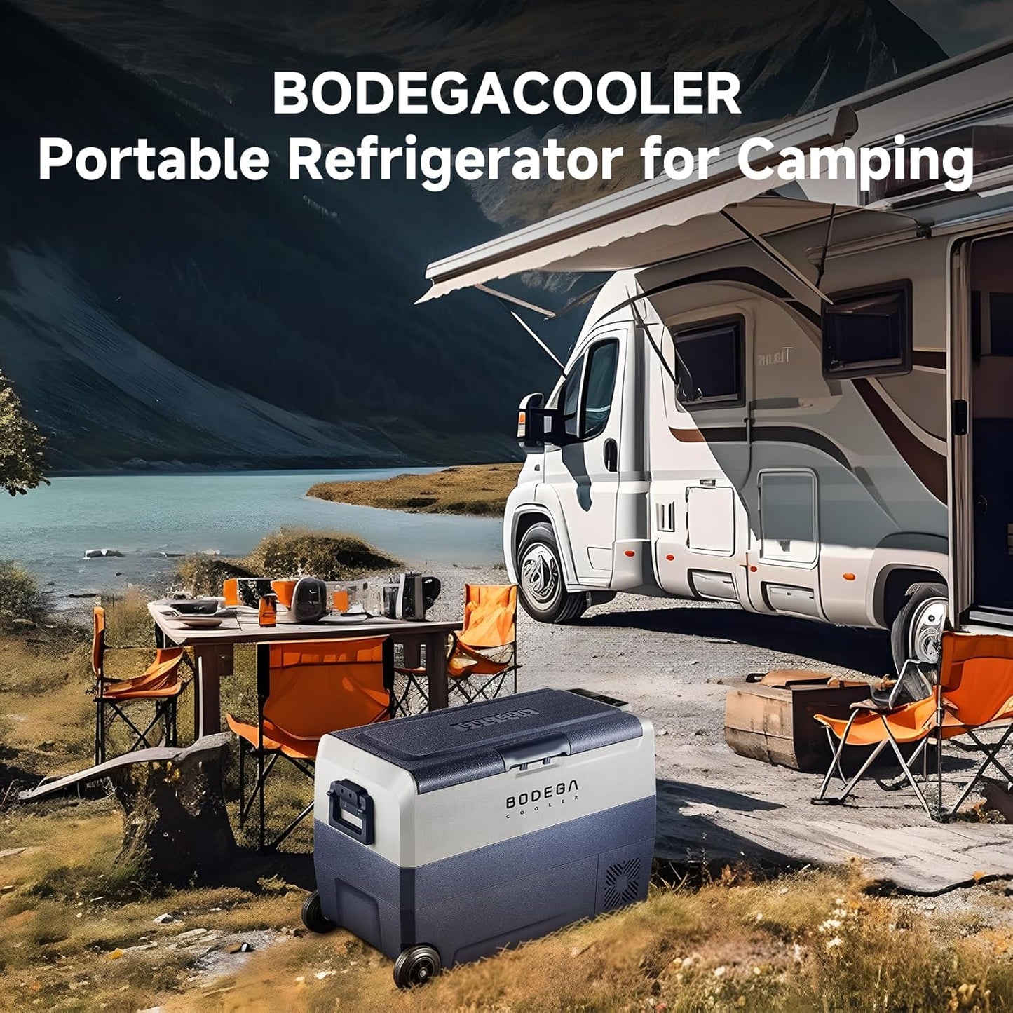 BODEGACOOLER 12 Volt Portable Refrigerator,53 Quart Car Fridge Dual Zone -4℉-68℉,50L Car Freezer APP Control,Electric Compressor Cooler 12/24V DC and 100-240V AC for RV,Camping,Travel,Truck,Vehicles
