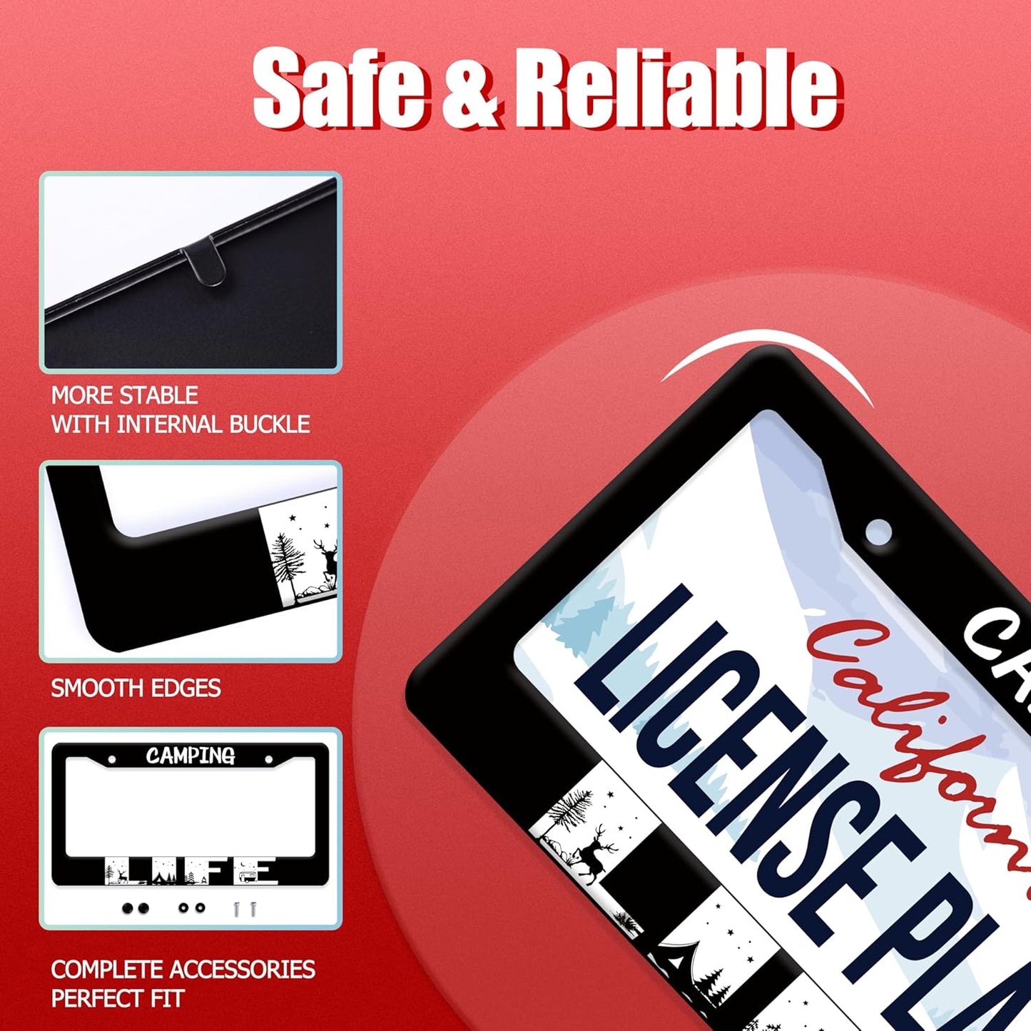Camping Life License Plate Frame Forest Night Deer License Plate Frames Stainless Steel Accessories Cars Decor with 2 Holes and Screws Fits Standard US CA Vehicles Size 12.2 x 6 Inches