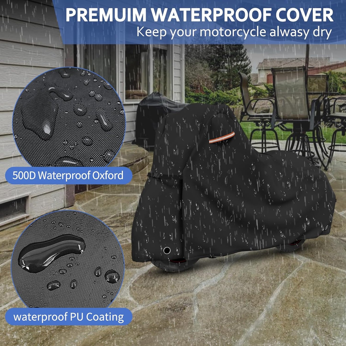 STARTWO Motorcycle Covers with Side Box Waterproof Outdoor for Harley Davidson Touring Models Road King,Road Glide,Street Glide,Heritage Classic,Electra Glide, and Most Motorcycles 98"x43"x55" Black