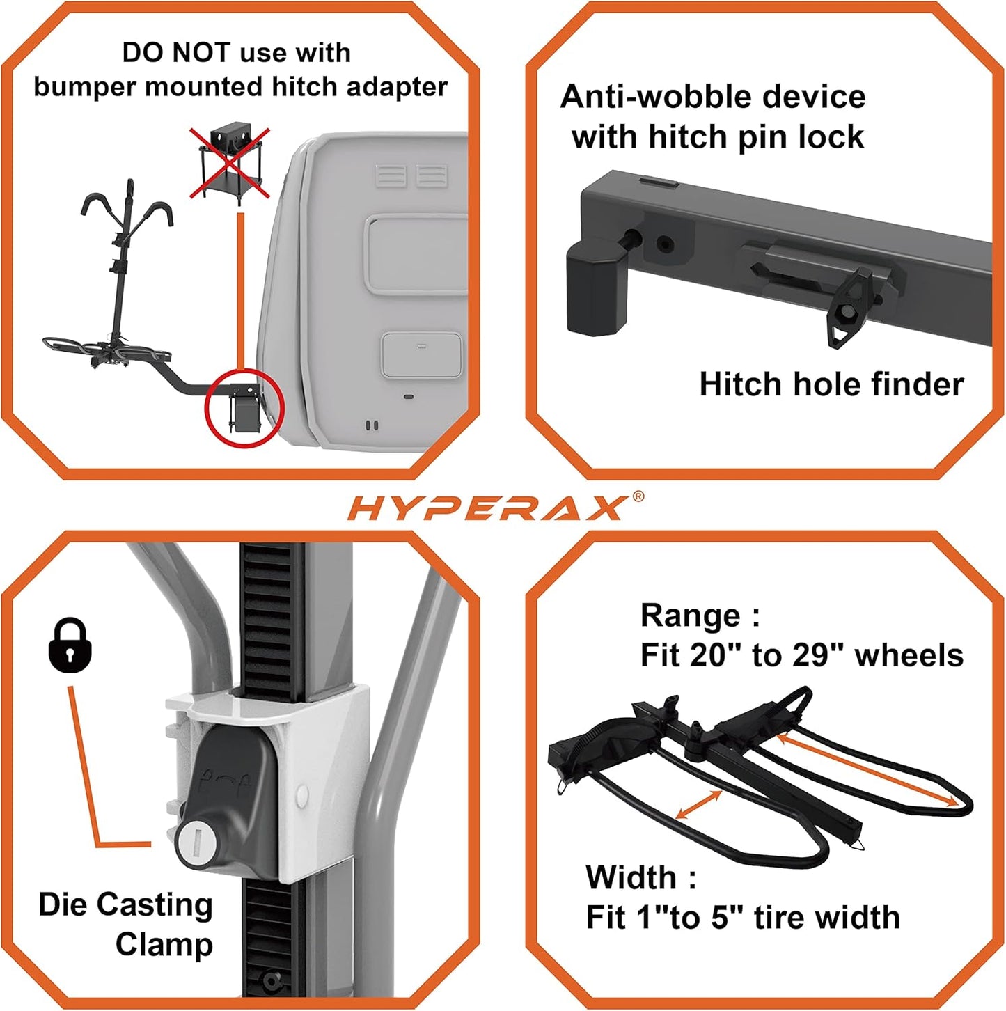 HYPERAX 2023 Volt RV -RV Approved Hitch Mounted 2 E Bike Rack Carrier for RV,Camper,Motorhome,Trailer,Toad with 2" Tow Hitch Receivers - Up to 2X 80lbs eBikes with Up to 5" Fat Tires