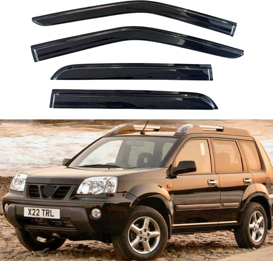 KPY Window Visor Compatible with Nissan X-Trail 2000-2007, 4PC Rain Guard Side Window Vent Deflectors Tape-On Mugen Style, 2000 2001 2002 2003 2004 2005 2006 2007